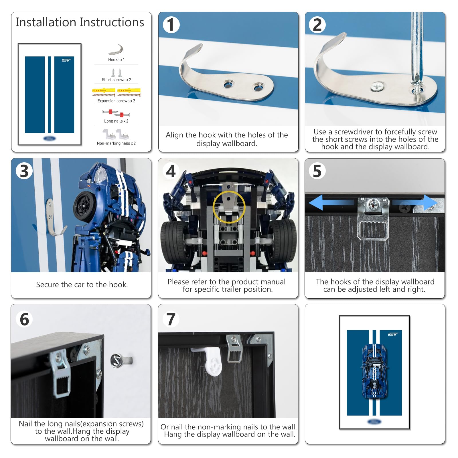 Pannello da parete per Lego Technic Ford GT 42154, supporto da parete per auto Lego, idea regalo per gli appassionati di Lego, decorazione per la casa (solo pannello da parete)