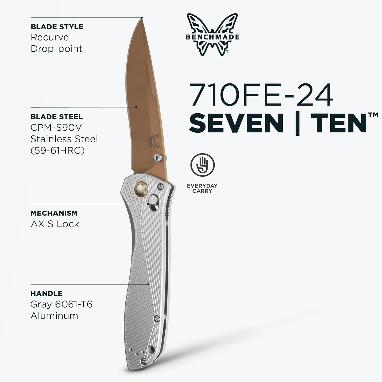 Benchmade - Seven Ten EDC Knife with Gray Aluminum Handles (710FE-24)