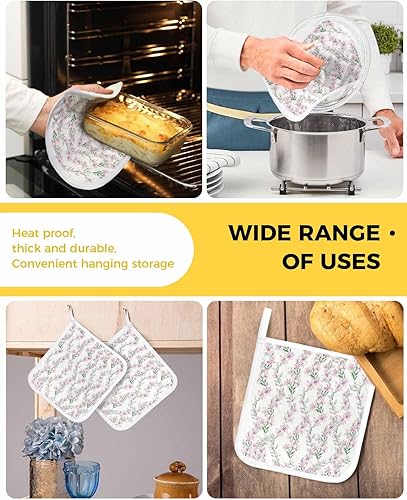 Miniatura 5 de 3 Packs Watercolor Floral Pot Holders Sets for Kitchen,Oven Pan Plate Bowl Pads Heat Proof Mat with Hanging Loop,Terry Cloth Potholders Soft Grip