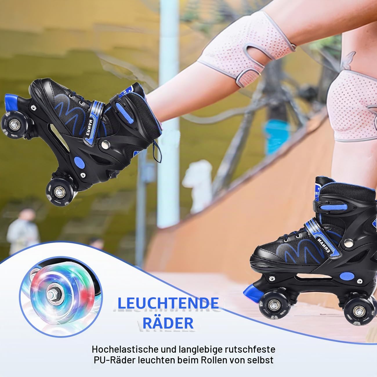 ERNAN Rollschuhe Kinder Verstellbar.komfortabl LED Rollerskates für Jugendliche und Anfänger.4 Größen verstellbar,Rollschuhe für Mädchen,Jungen und Anfänger