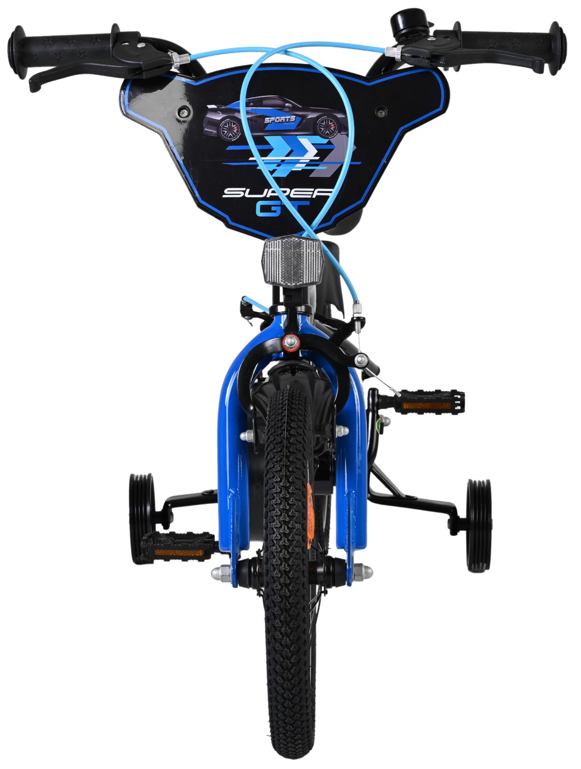 Volare Super GT Kinderfahrrad blau 14 Zoll | 3,5–5 Jahre | 2 Handbremsen, Stützräder, Kettenschutz, Reflektoren | Verstellbarer Sattel | Geschenk für Jungen & Mädchen