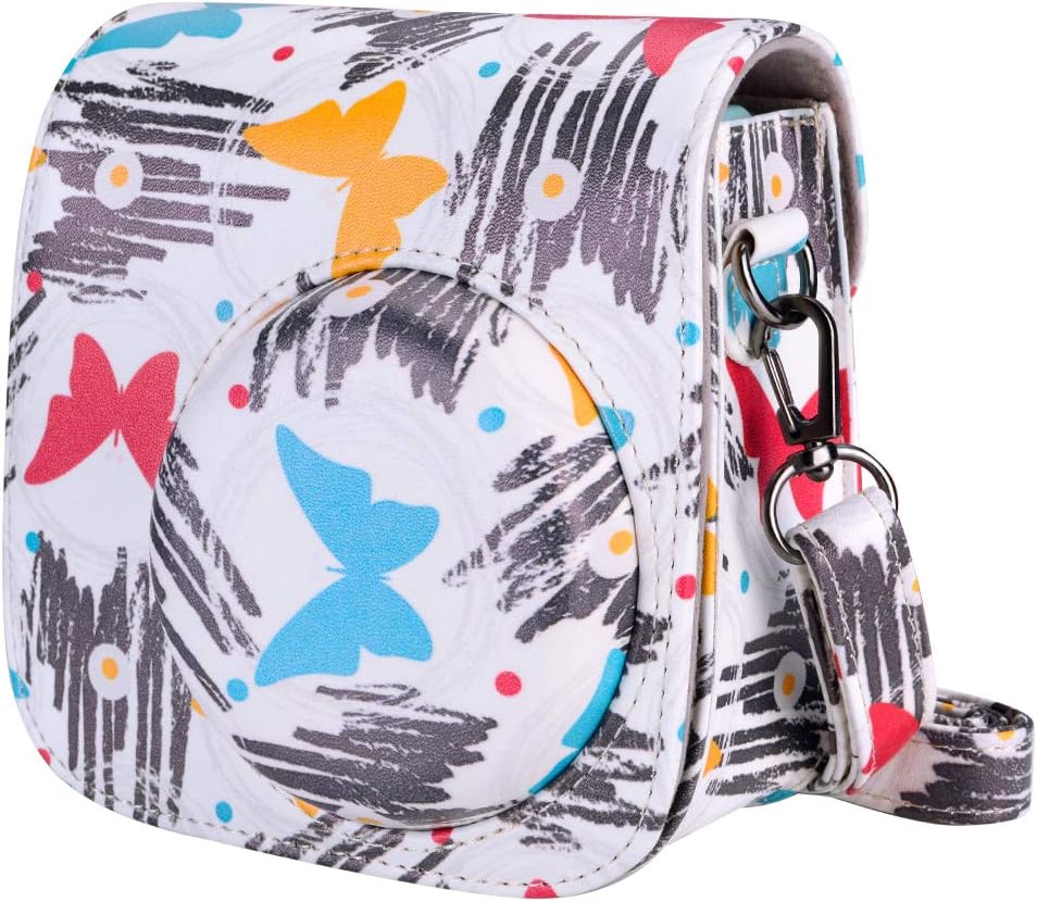 Tiessic Mini 9 Camera Case Compatible with Fujifilm Instax Mini 9 Mini 8 Mini 8+ Camera with Shoulder Strap and Pocket - Color Butterfly