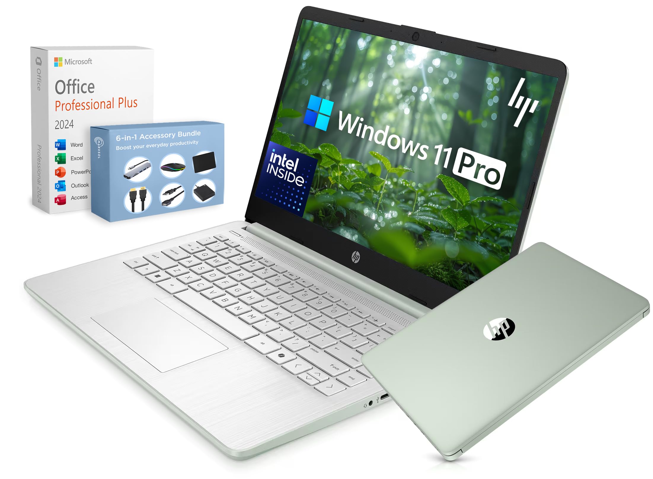 HP 14” Ultra Light Thin Laptop Computer 2026 Premium, MS Office, Copilot AI, 4-Core Intel CPU, 4GB DDR5 RAM, 628GB Storage (128GB UFS+500GB Ext), Long Battery, MarxsolAccessory, Win 11 Pro, Silver — view 12