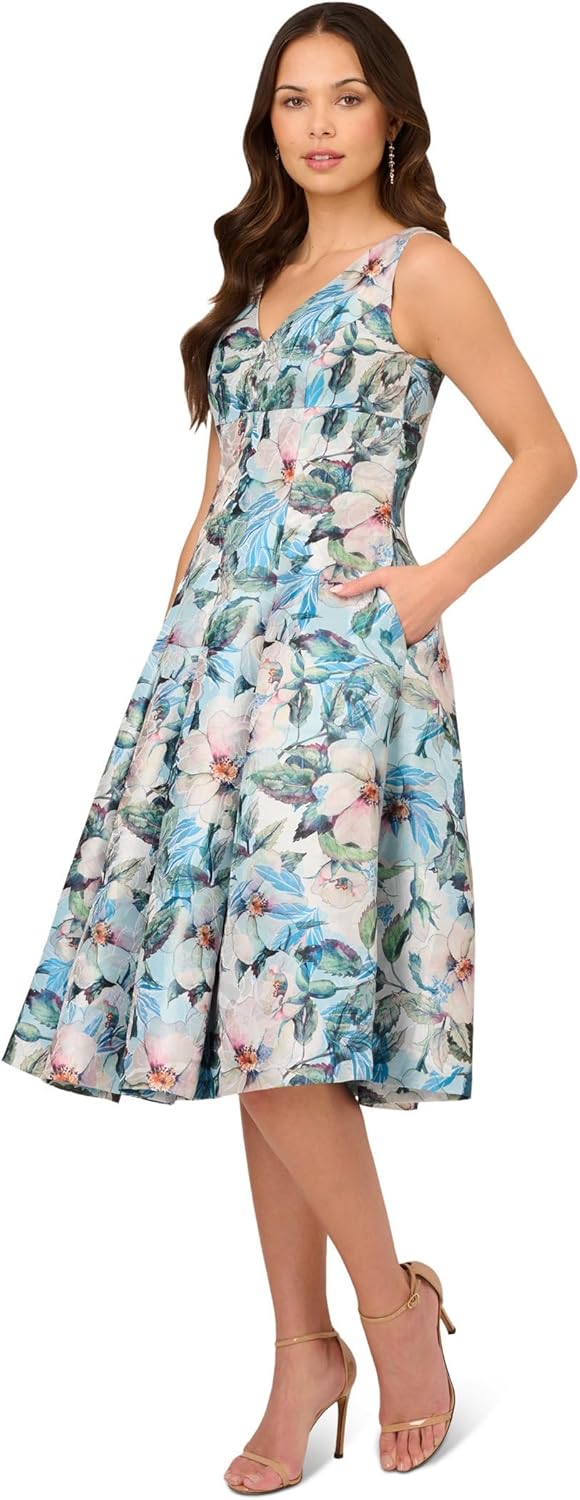 Adrianna Papell Womens Floral Jacquard Midi Dress India | Ubuy