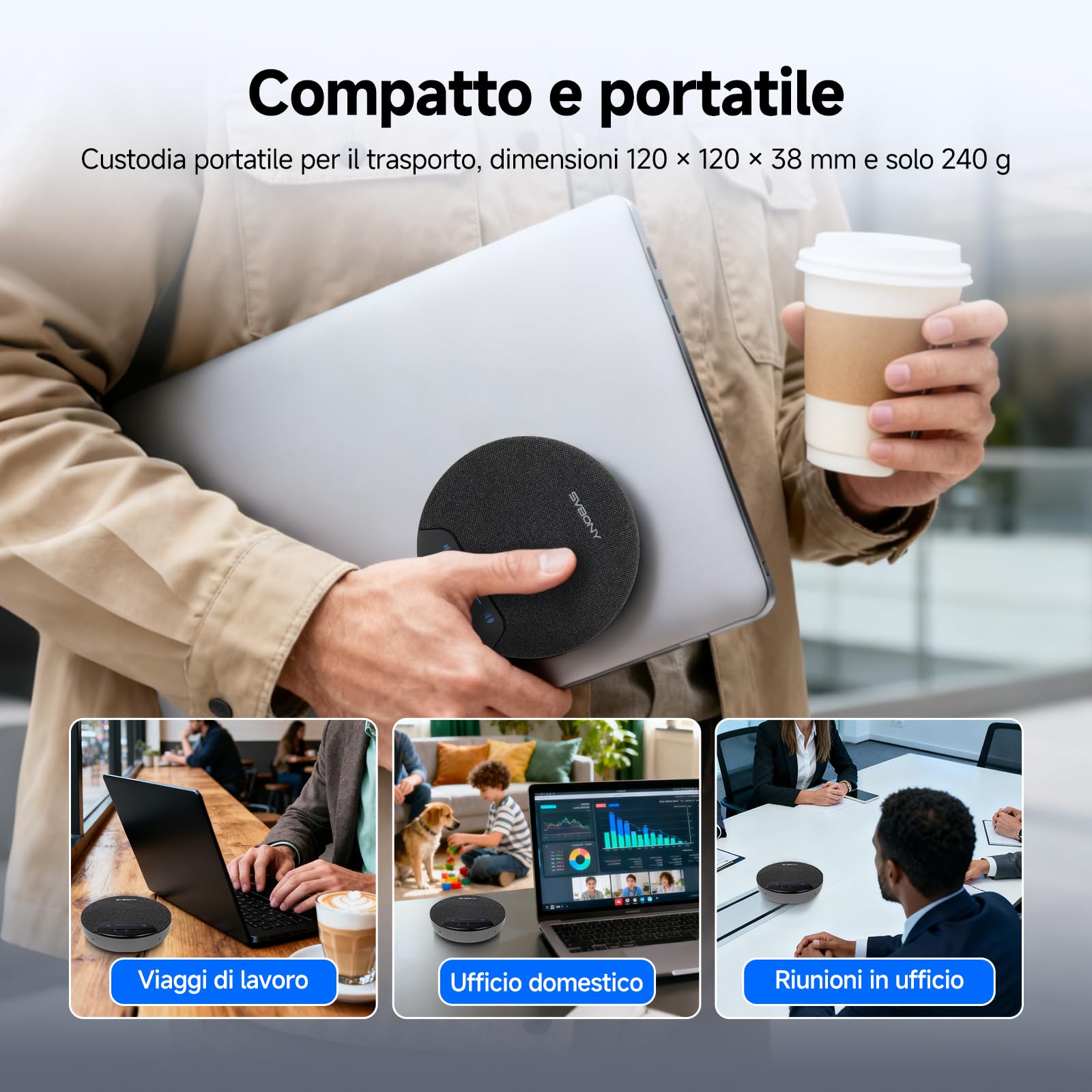 SVBONY SVN O1 Conference Microphone con 3 Plug-&-Play per 2-6 Pers | Altoparlante per Conferenze Dual-Channel con Cattura 360° & Riduzione Rumore 3A+IA per Piccole Sale