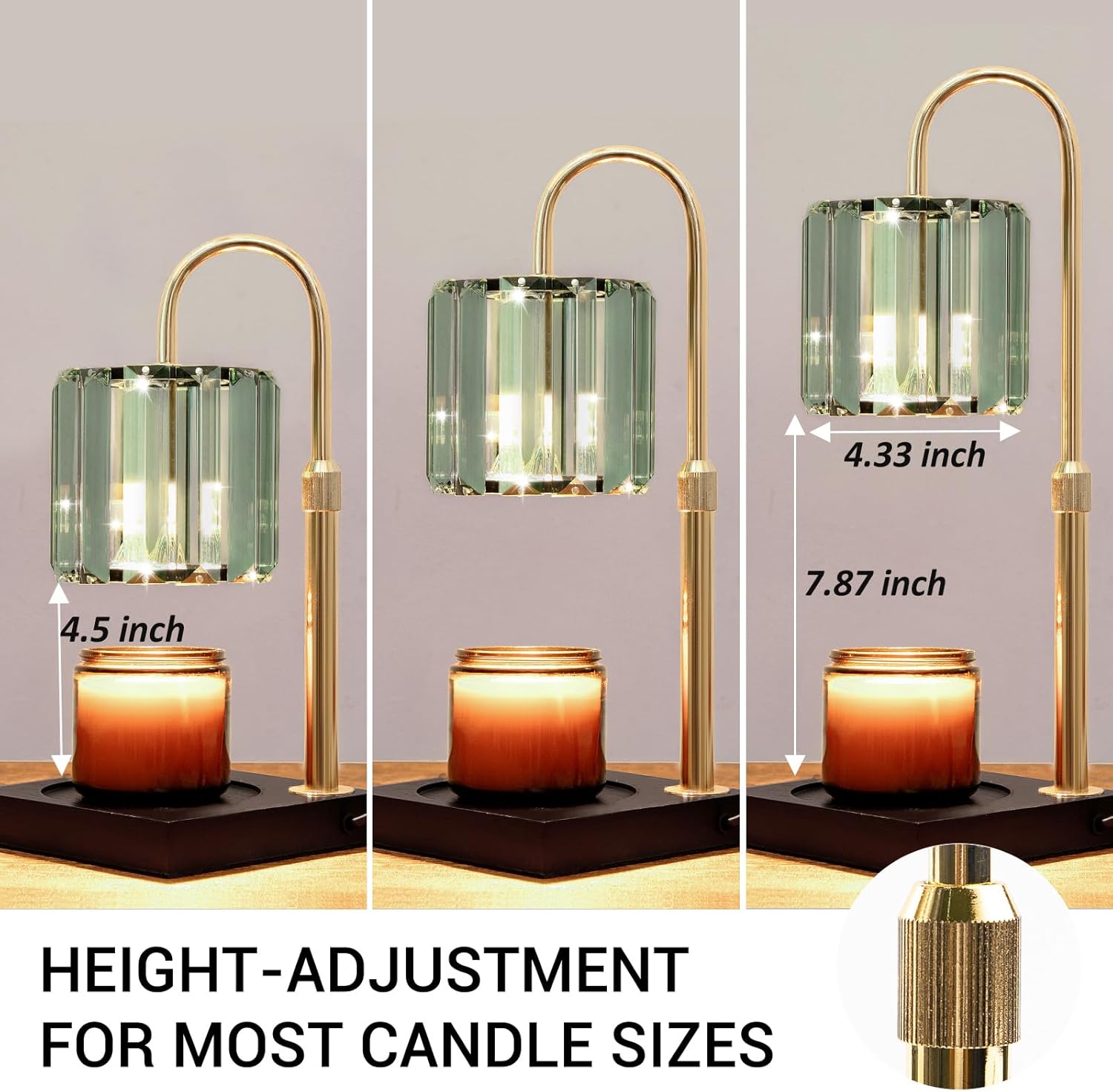 Yuichoy Candle Warmer Lamp Green with Timer, Dimmable Electric Candle Wamer Adjustable Height, Gifts for Women Mom, Glass Modern Candles Melter Lamp