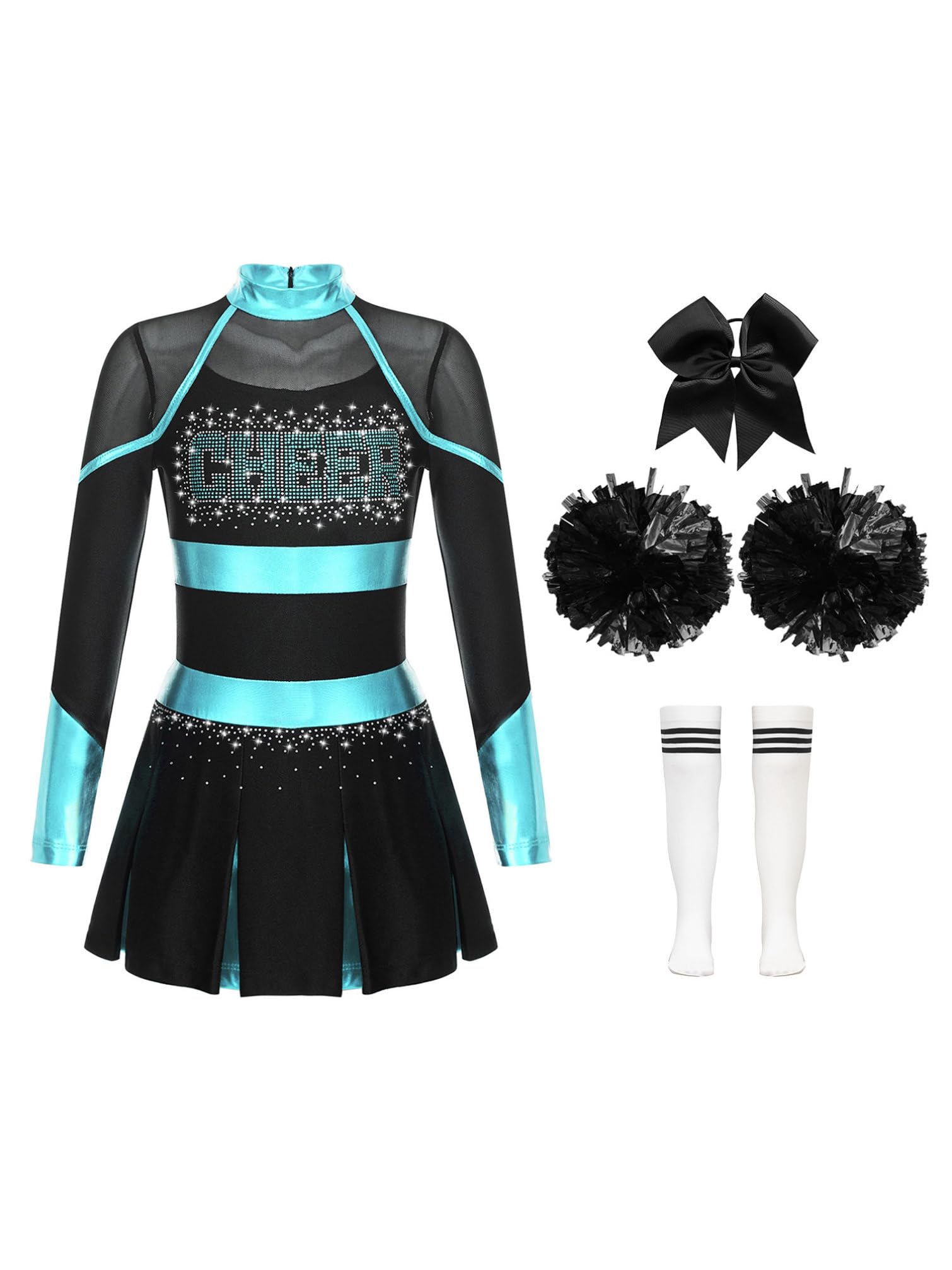 TiaoBug Mädchen Cheerleading Kleid Neckholder Tanzkleid mit Cheer Buchstaben Sport Schule Gruppentanz Outfits