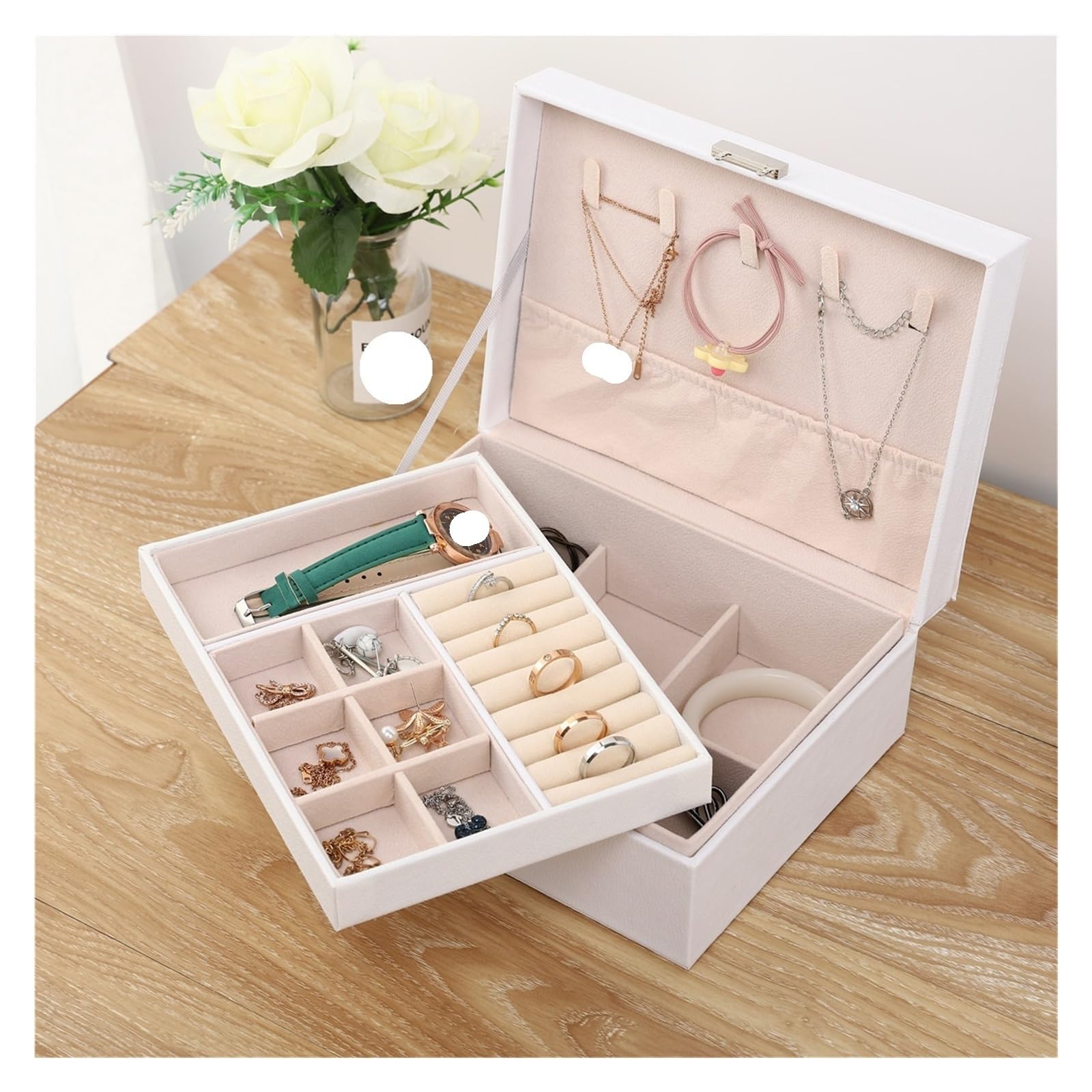 1PC, Large Capacity Jewelry Storage Box,For Home Or Travel Para Anillos, Collares, Pendientes Y Pulseras
