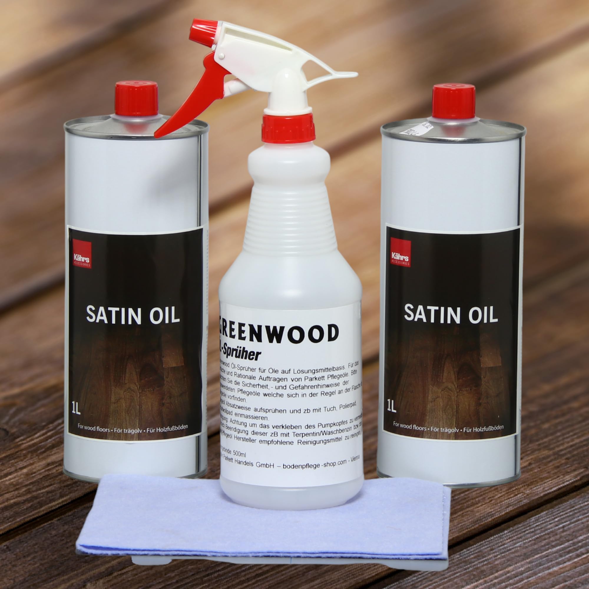 HPS® Sparset - Kährs Satin Öl 2x1Liter inkl. Satin-Öl Auftragsvlies + Öl-Sprüher