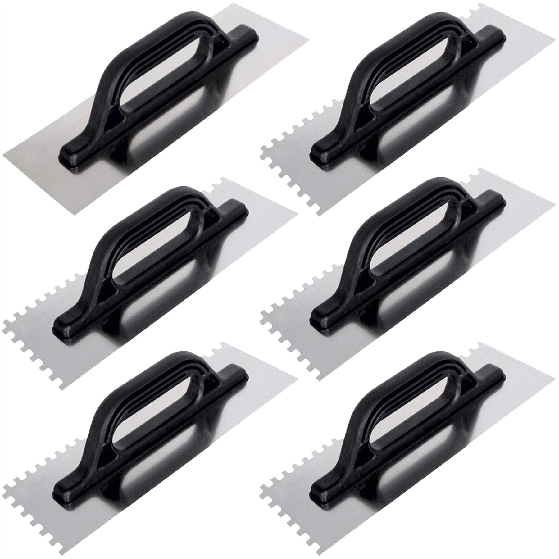 Ianpav 6Pcs Set - Stainless Steel Trowel 480Mm, Without And With Notches Plastic Handle