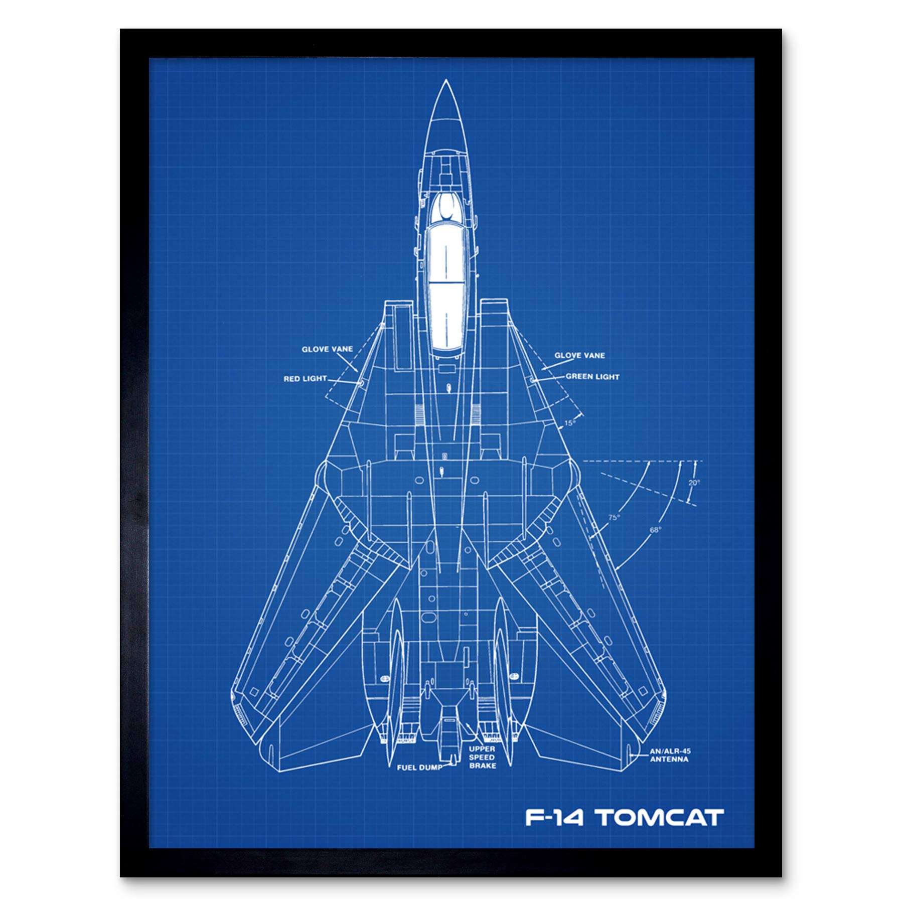 Artery8 Grumman F-14 Tomcat US Fighter Aicraft Blueprint Plan Art Print Framed Poster Wall Decor 12x16 inch