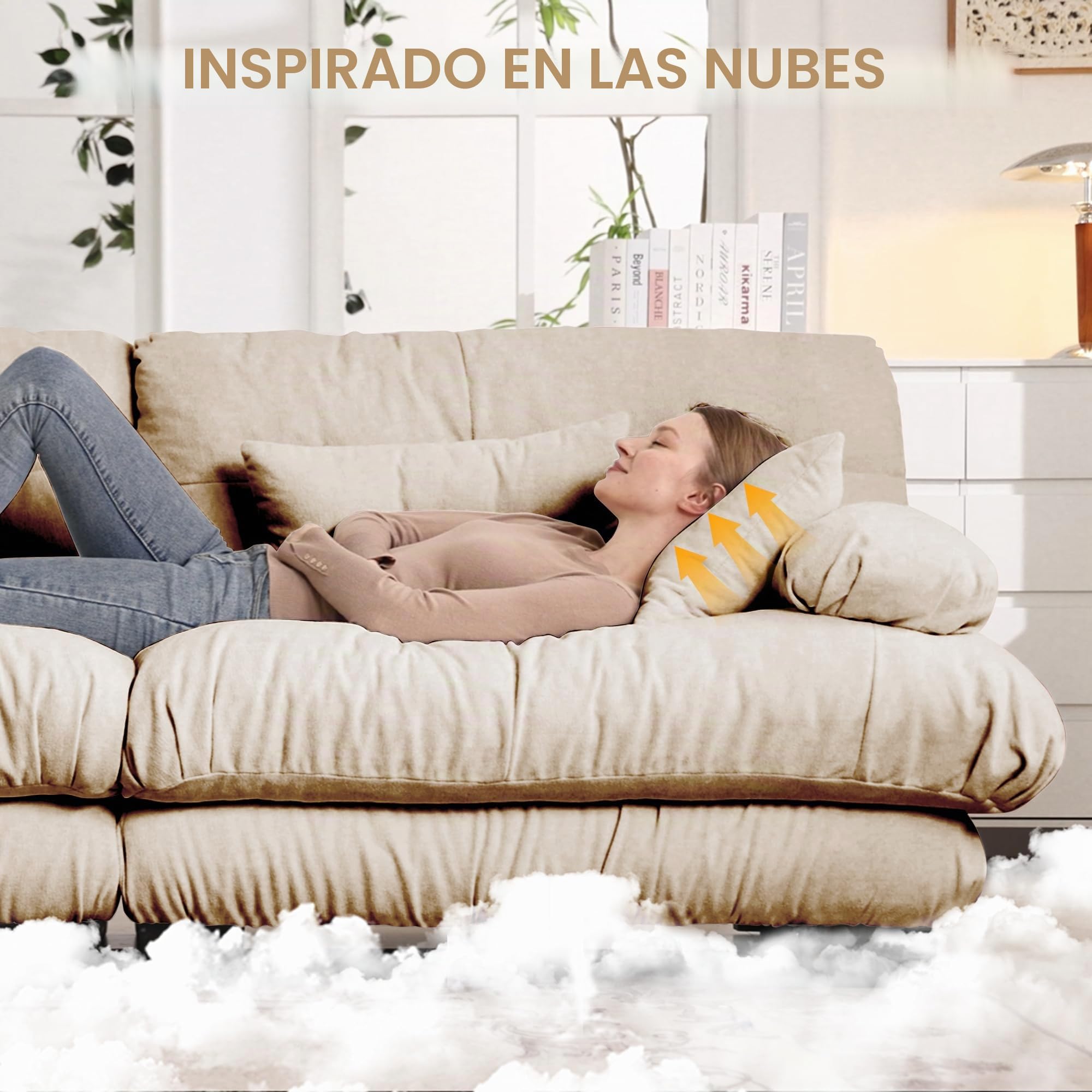 Muskel Sofá esquinero modular, juego de sofá en forma de U para salón, 4 plazas, cómodos sofás en la nube con otomano móvil, combinación de bricolaje, chenilla, marrón claro (Light Coffee)