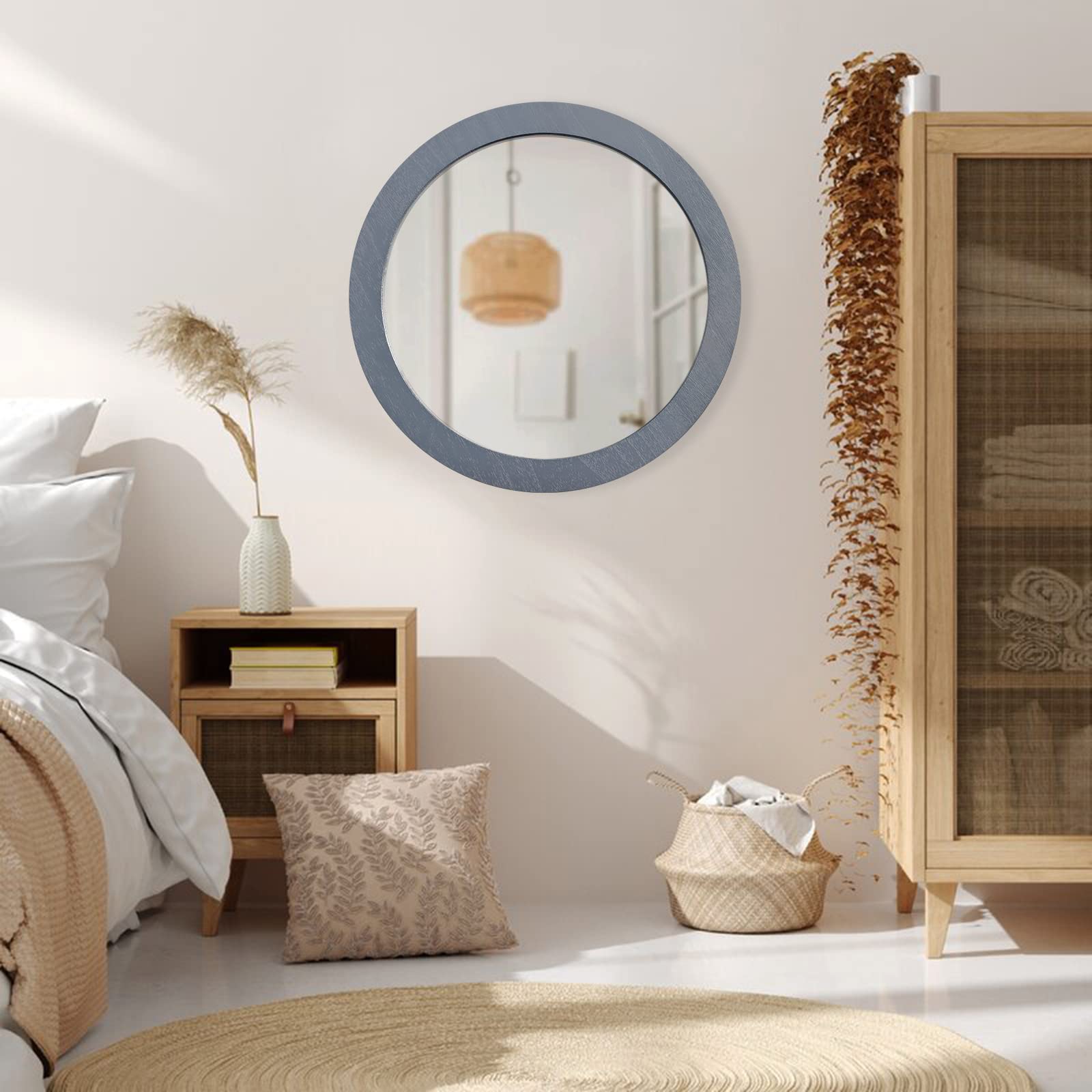 Espejo Redondo Vintage JJUUYOU – Marco De Madera Natural Con Acabado Envejecido, Diámetro De 45 Cm, Diseño Bohemio Y Rústico – Incluye Anilla D Para Colgar – Ideal Para Salón, Baño, Dormitorio O Entrada