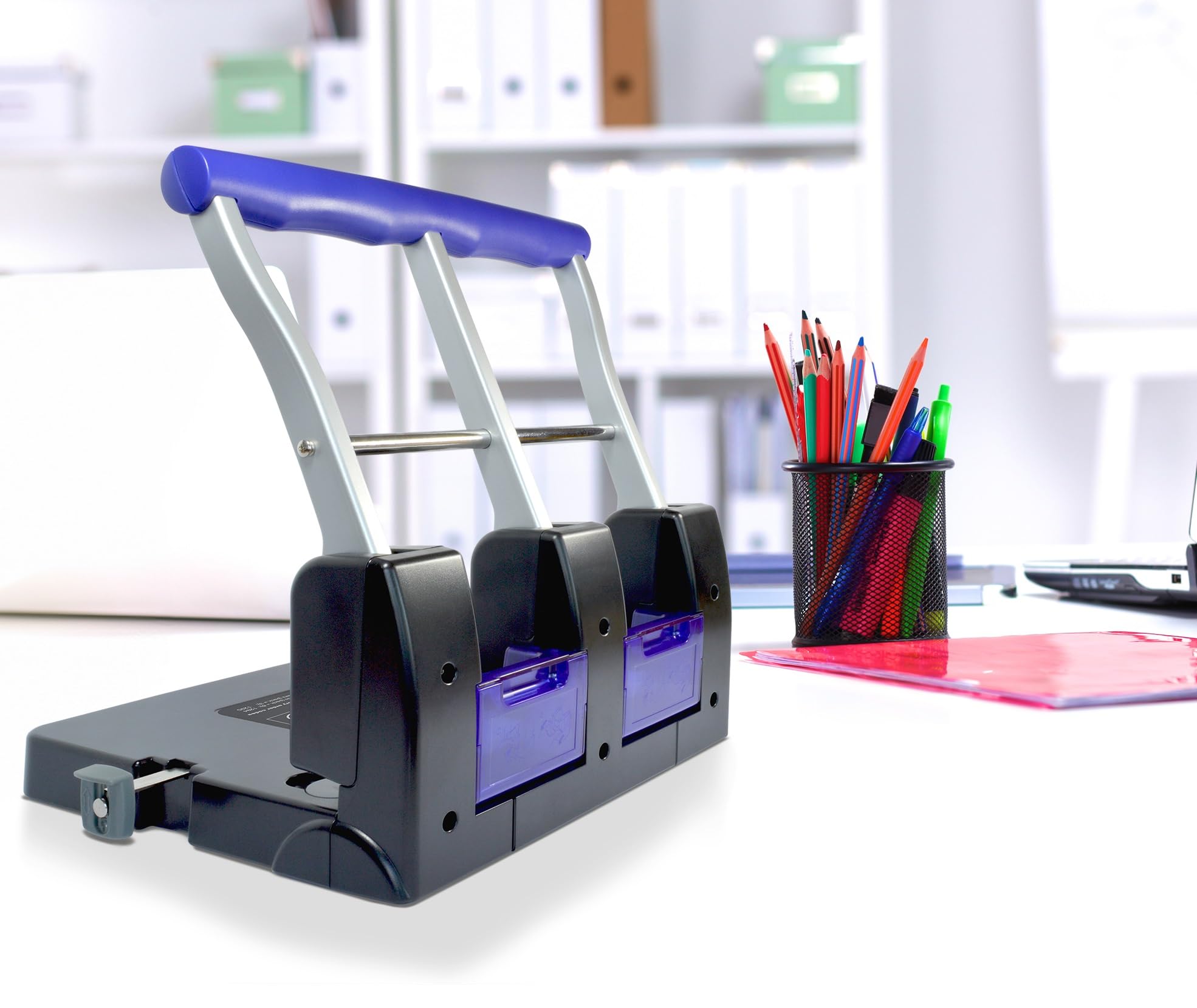 Rapesco 1272 Perforatore a 3 Fori P3100, Capacità 100 Fogli, Nero e Viola | per Alti Spessori