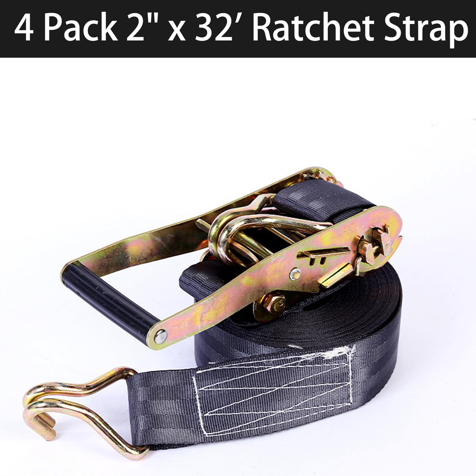 Confezione da 4 cinghie a cricchetto da 5 cm, resistenti, resistenza alla rottura di 4,535 kg, 9,8 m, cinghie a cricchetto con doppio gancio a J, cinghie a cricchetto per camion, rimorchi, moto