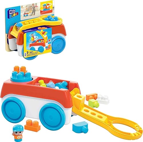 MEGA BLOKS First Builders - Juego de juguetes de construcción para niños pequeños, carro giratorio de bloque con 20 piezas y almacenamiento, 1