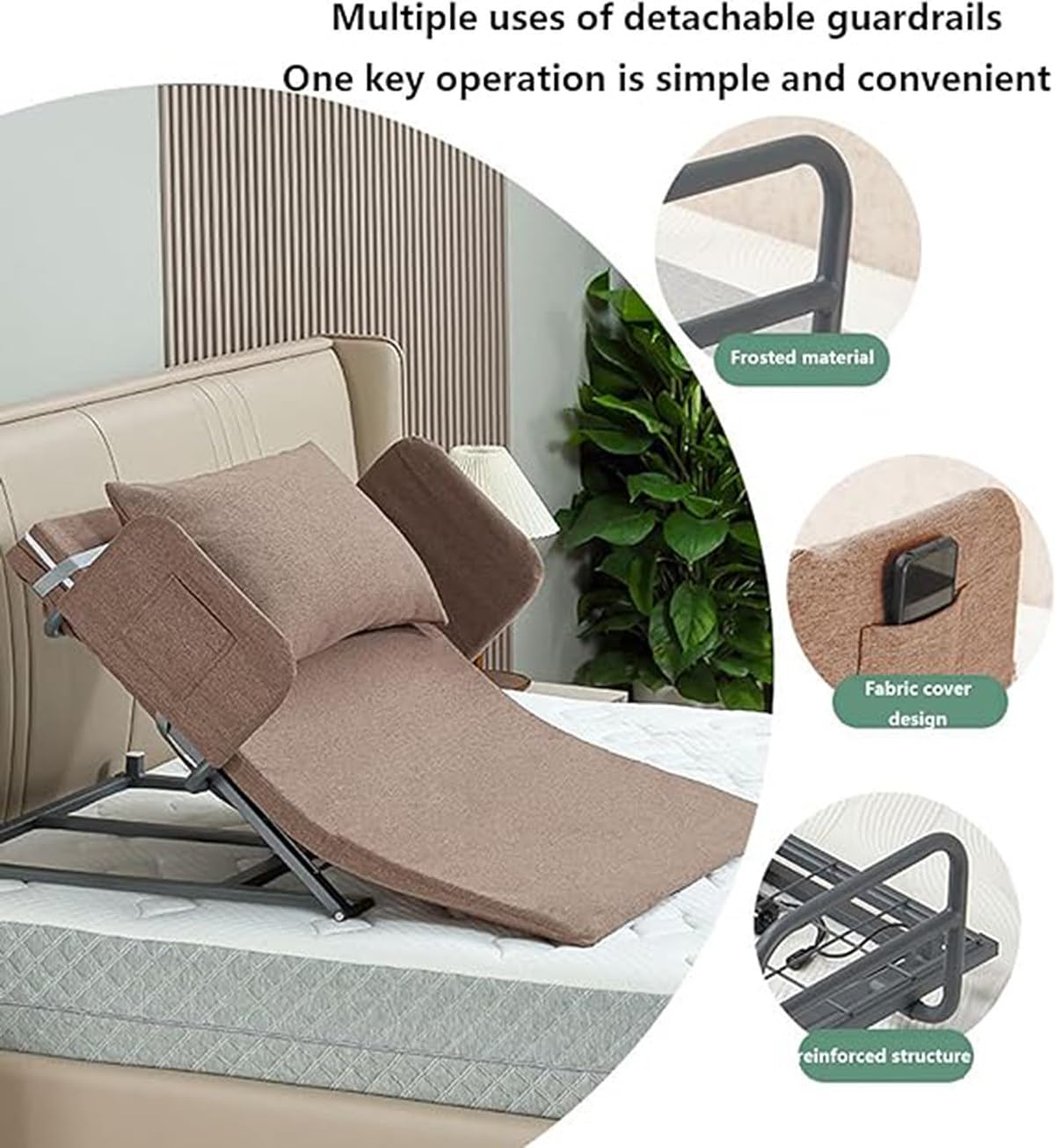 Ayuda para Sentarse y levantarse con la Espalda Ajustable, Elevador de Almohada médica eléctrico, para Soporte de Cuello y Lumbar, para reflujo ácido, Alivio posoperatorio y de ronquidos, marrón