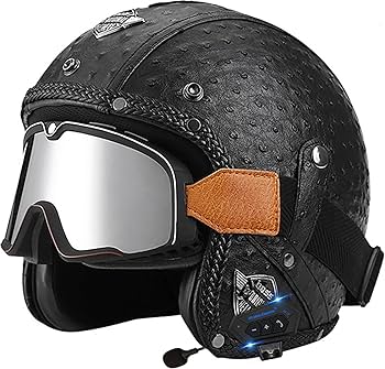 Bluetooth付きヘルメット Amazon.co.jp: Bluetooth オープンフェイスレザーヘルメット