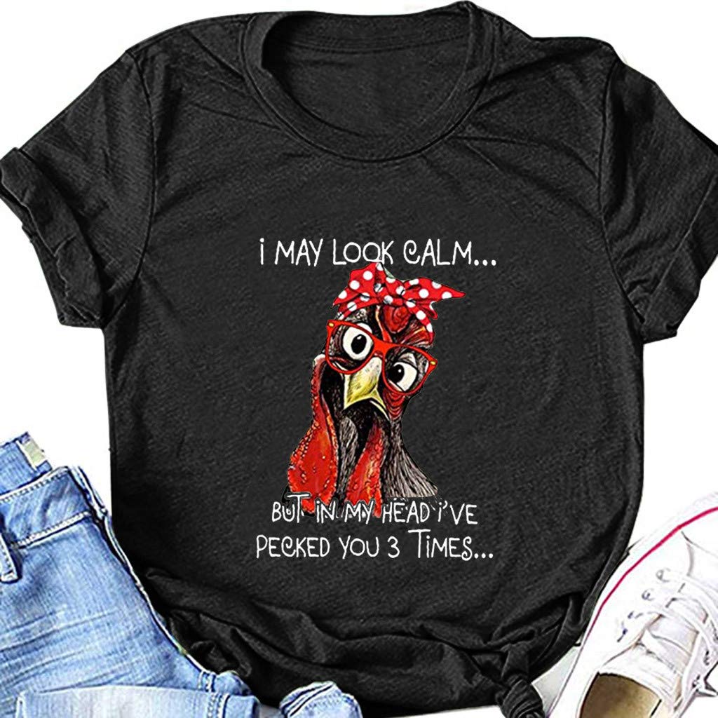 T Shirts with Funny Sayings for Women - I May Look Calm, BUT in My Head I've PECKED You 3 Times - Graphic Tees