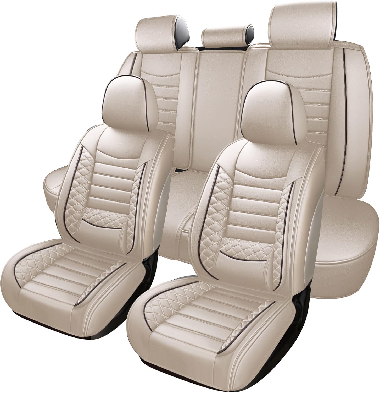 ITEYAO Leather Car Seat Covers for Hyundai Santa Fe 2007-2024 2025, Premium Waterproof Breathable Car Seat Cover 5 Seats Full Set, Airbag Compatible