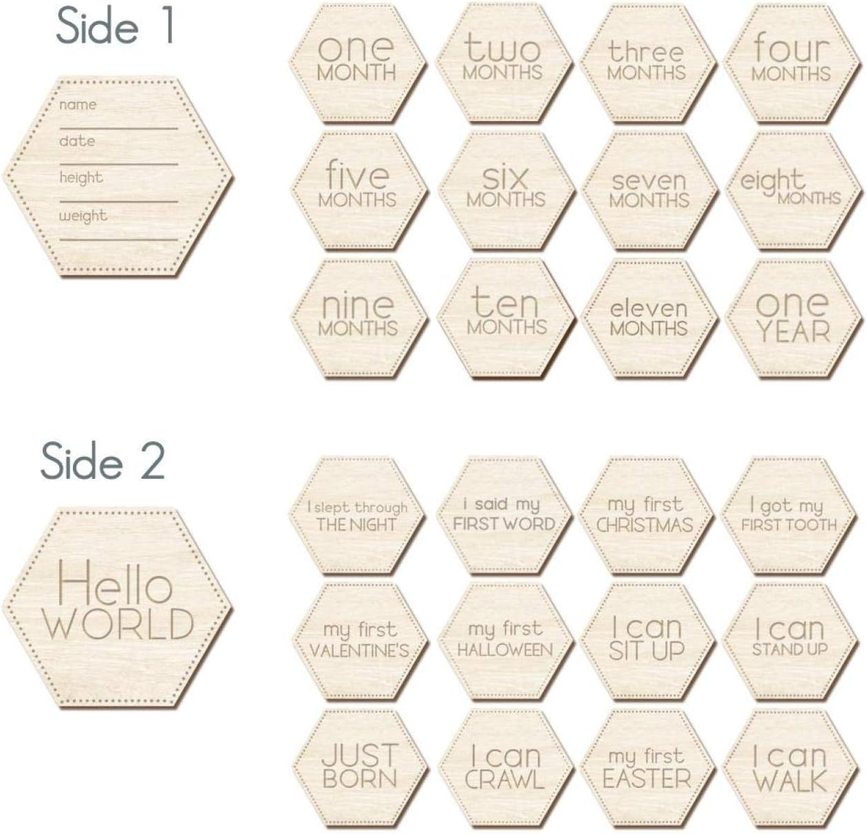 Wooden Baby Monthly Cards. Cute Unisex, Reversible, and Laser Engraved Blocks. Set of 24 Sayings Plus a Customizable Birth Card. Natural Wood Disc Photo Props for Boy or Girl in Keepsake Gift Bag