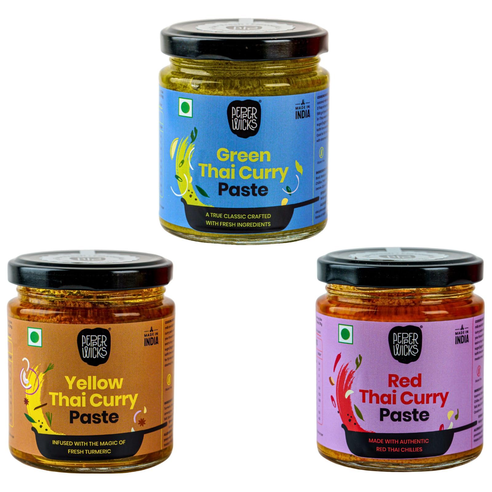 Pepperwicks Green Thai Curry Paste, Red Thai Curry Paste & Yellow Thai Curry Paste Combo Pack | 160 gms Each | 100% Vegetarian | All-Natural | No Preservatives | No Chemicals | Vegan | Gluten-Free (B0CXTS48D7) Amazon Price History, Amazon Price Tracker