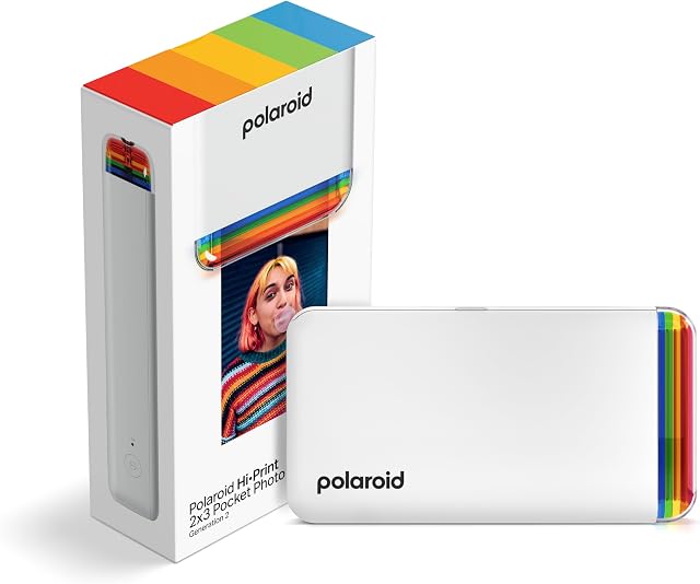 Polaroid Hi-Print - 2nd Generation Bluetooth Connected 2x3 Pocket Photo Dye-Sub Printer - White Printer Only (9128) | Gen 2 Dye-Sub 2.1×3.4 Prints, USB-C Rechargeable, ~20 Prints and Charge, Uses Hi-Print 2x3 Cartridges