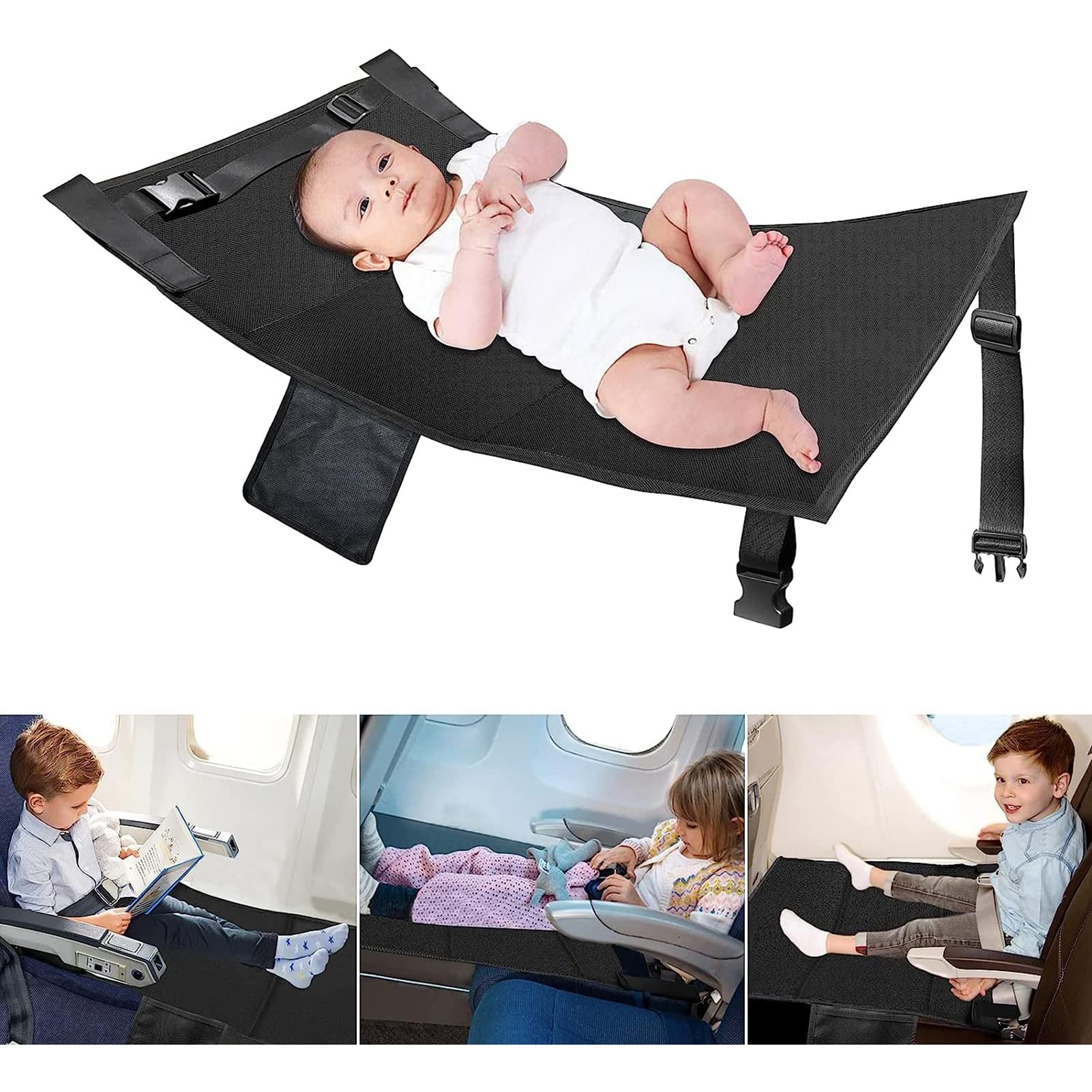 Aeroplano poggiapiedi per i bambini, aereo poggiapiedi hammock, viaggio portatile poggiapiedi con cuscini gonfiabili, altezza regolabile volo carry-on poggiapiedi hammock