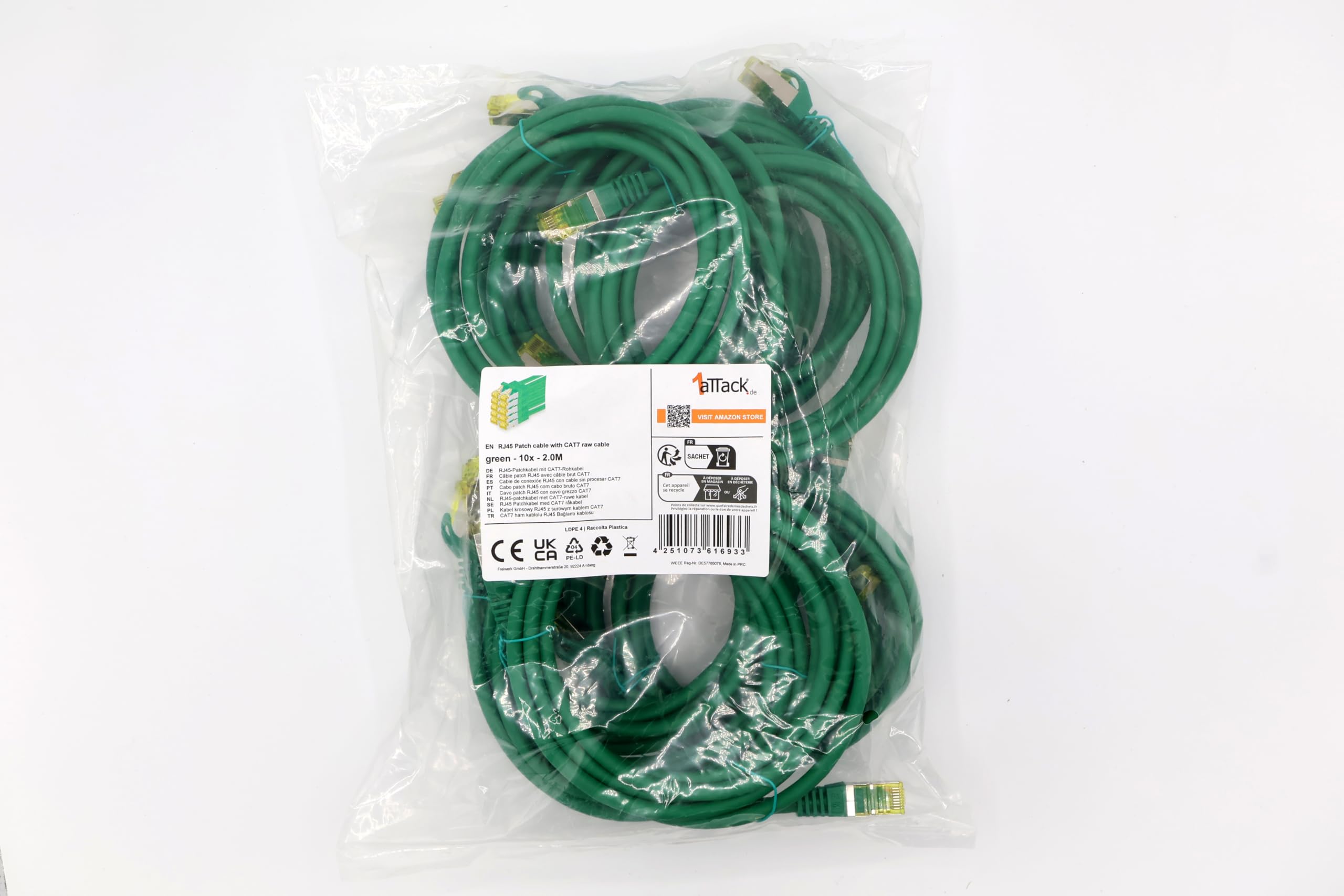1aTTack.de Cat.7 network cable 0.5 m black pack of 5 Cat7 Ethernet cable network LAN cable raw cable 10 Gb s SFTP PIMF LSZH set patch cable with Rj 45 plug Cat.6a — view 94