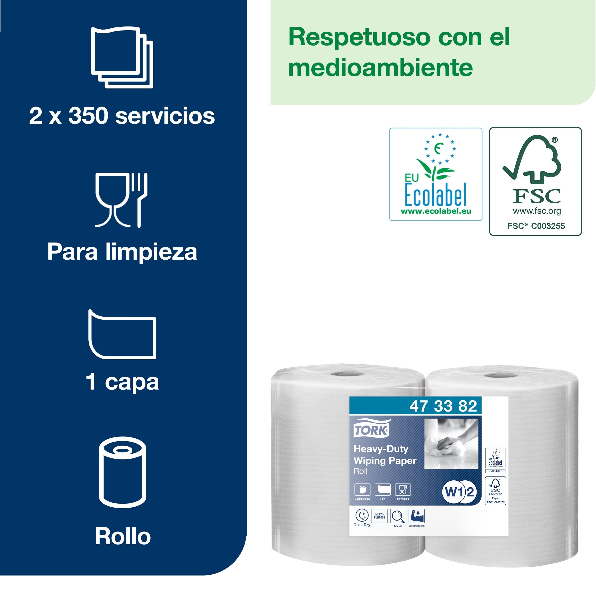 Tork 473382 Papel de secado ultrarresistente QuickDry/Premium / 1 capa/Papel multiuso compatible con los sistemas W1 y W2 / 2 bobinas x 117,3 m de largo/color blanco