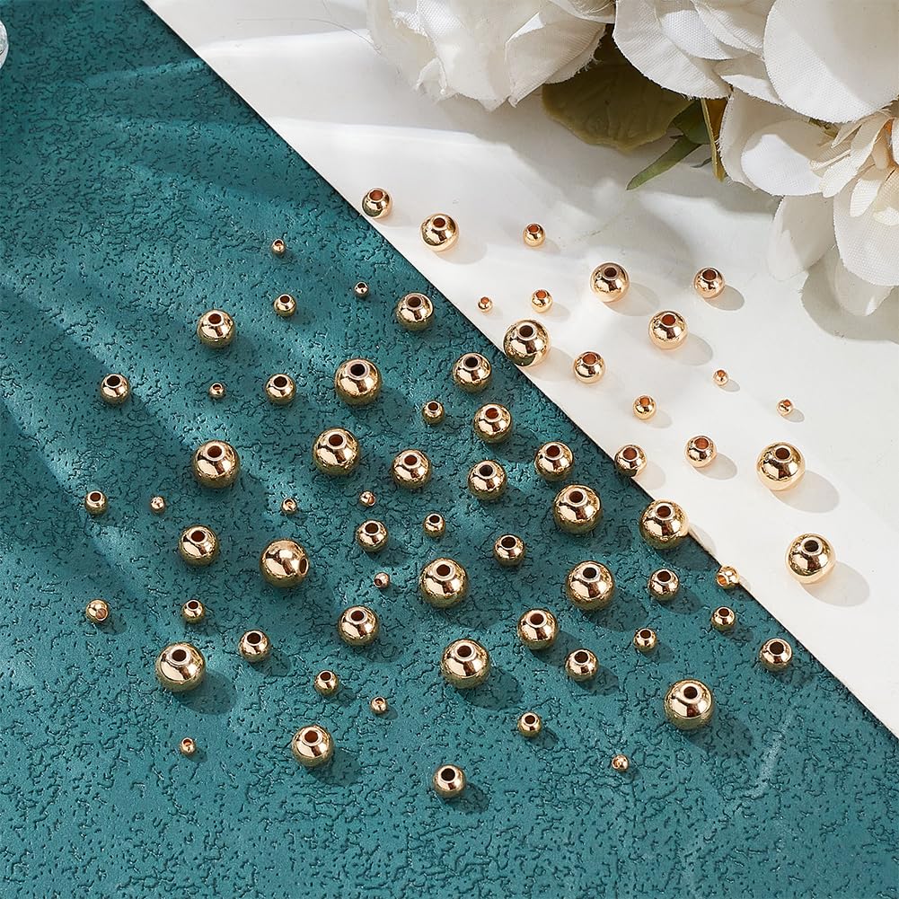 HOBBIESAY 75Pcs 5 Styles 14K Gold Plated Beads 2-6mm Round Spacer Beads Brass Tiny Smooth Metal Spacer Rondelle Loose Spacers Bead for DIY Crafts Bracelets Necklace Jewellery Making - Image 3