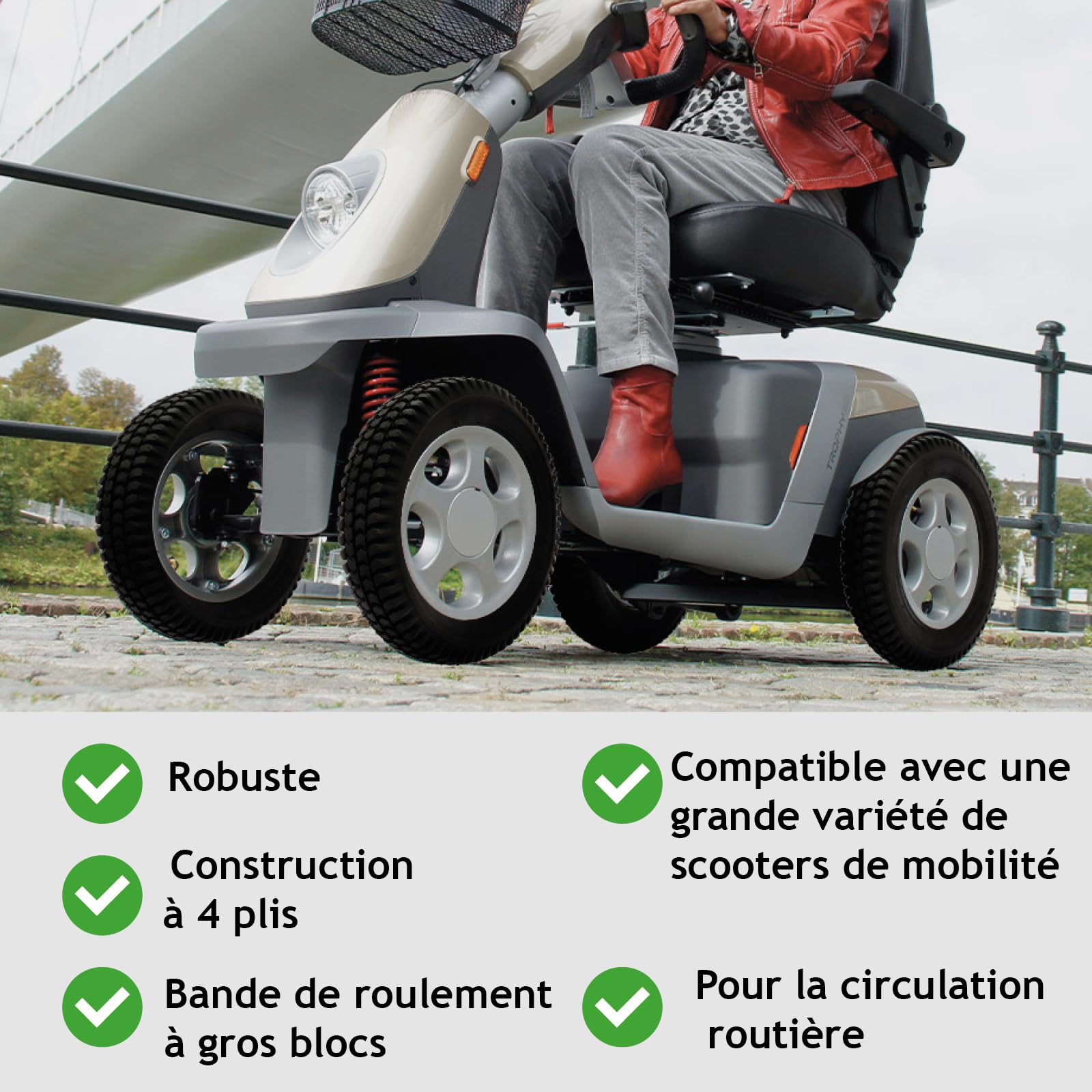 SPARES2GO Pneu 3.00 x 8 pour scooter à mobilité réduite 300 x 8 3.00 x 8 Jante 20,3 cm