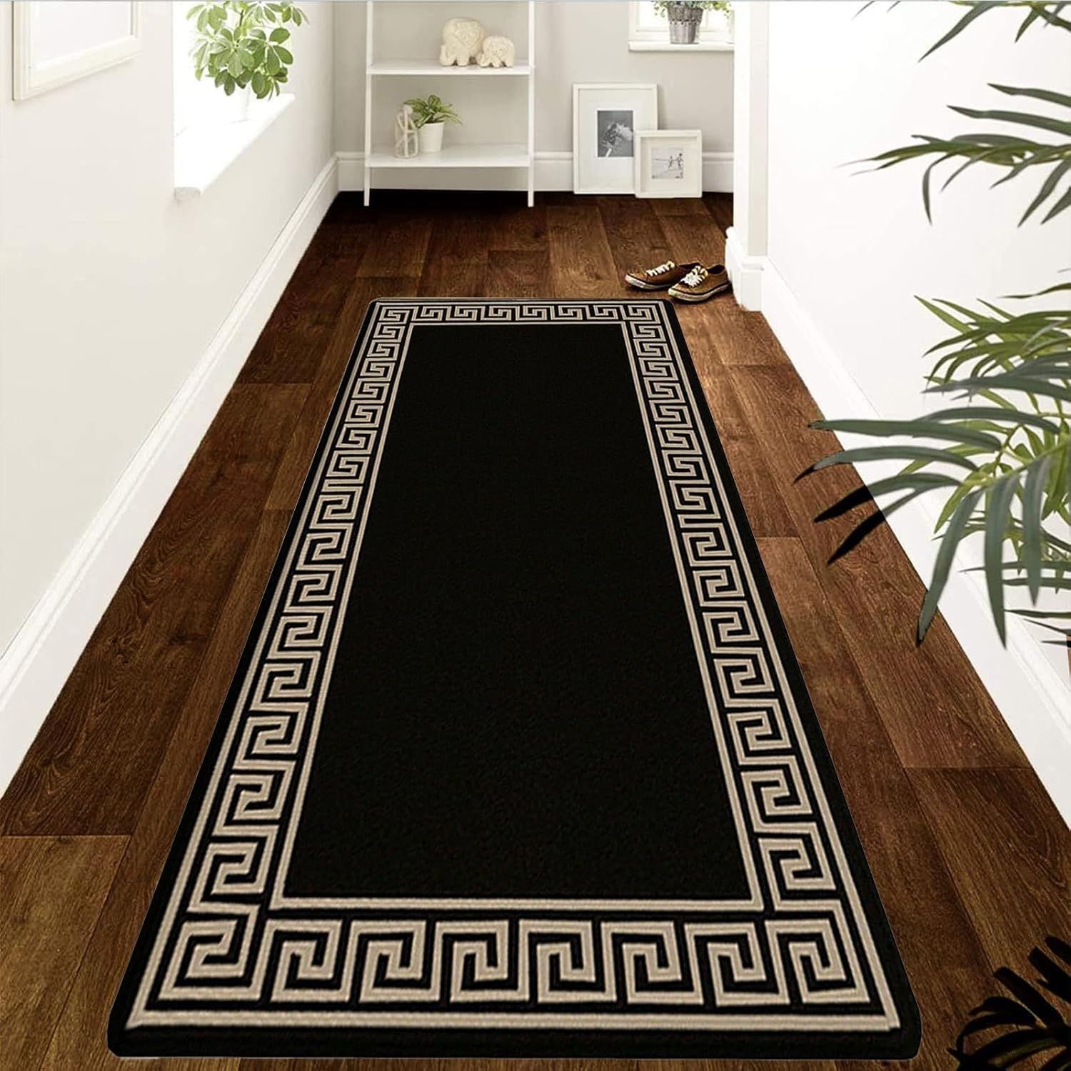 renoazul® Carpet Runners For Hallways Non Slip Long Heavy-duty Modern Rug, 80 X 300 cm - Black-Beige - Greeky Soft Pile Hall Runner Rugs For Living Room, Bedroom, Kitchen Runner.
