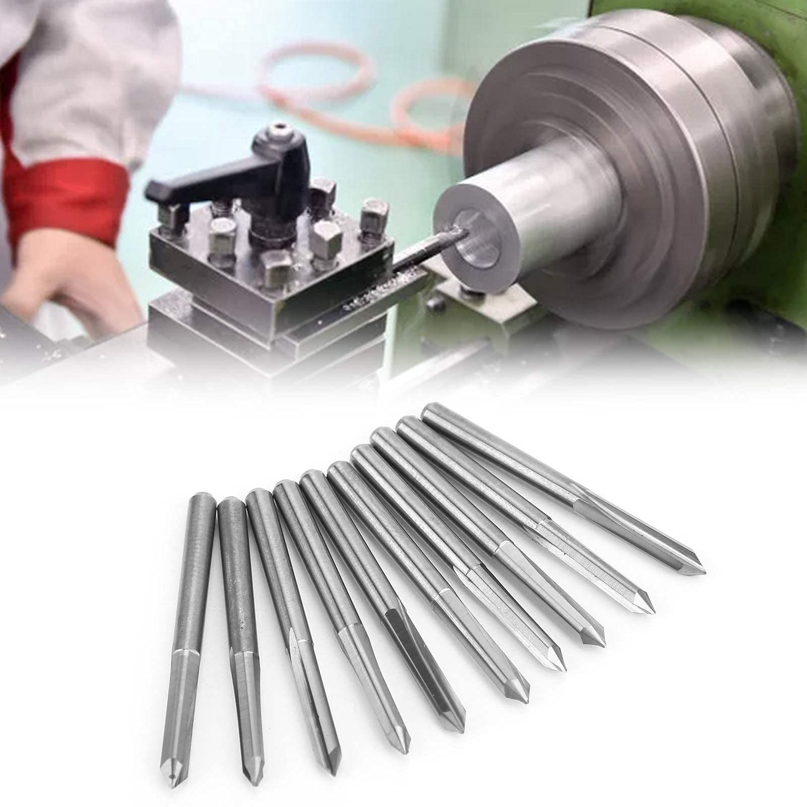 Frezy ze stali wolframowej 10 szt. 3,175 mm CNC Zestaw frezów do rzeźbienia w drewnie i grawerowaniu Wysoka precyzja Trwały do ​​profesjonalnej obróbki drewna Obróbka metali (60*0,3)