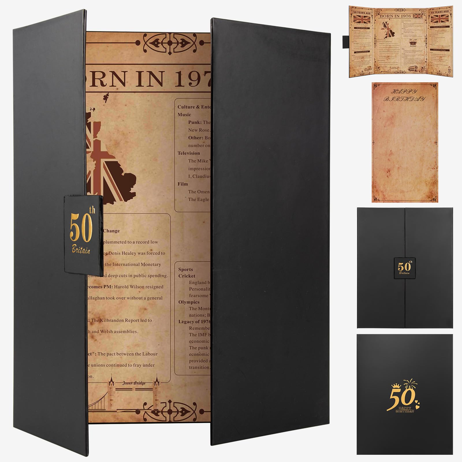 Born in 1946 UK 80th Birthday Gift Set with 3 Vintage Posters – Tri-Fold Birth Year Timeline, Dual-Fold Childhood Memories & Bonus Blank Greeting Card for Personal Messages, Retro Party Decorations — view 14