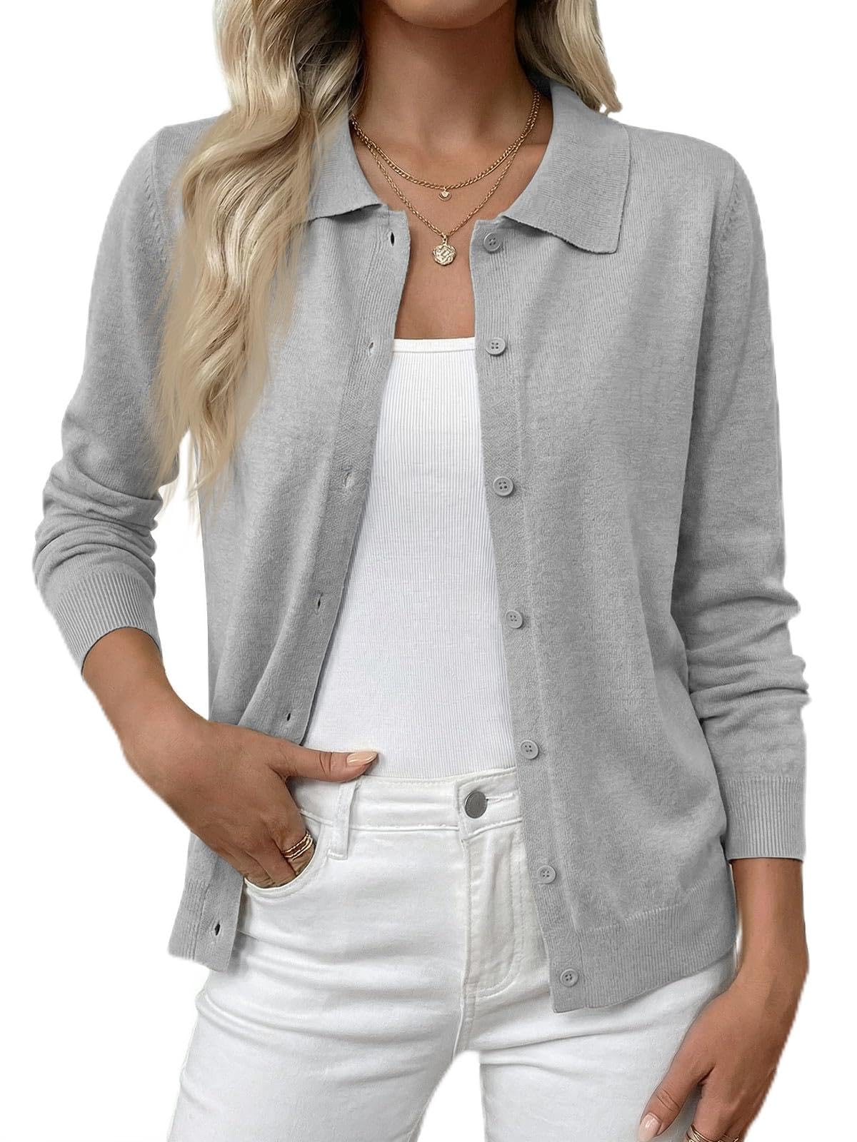 Cicy Bell Cardigan da donna, corto, leggero, a maniche lunghe, sottile, elegante, girocollo, casual, basic
