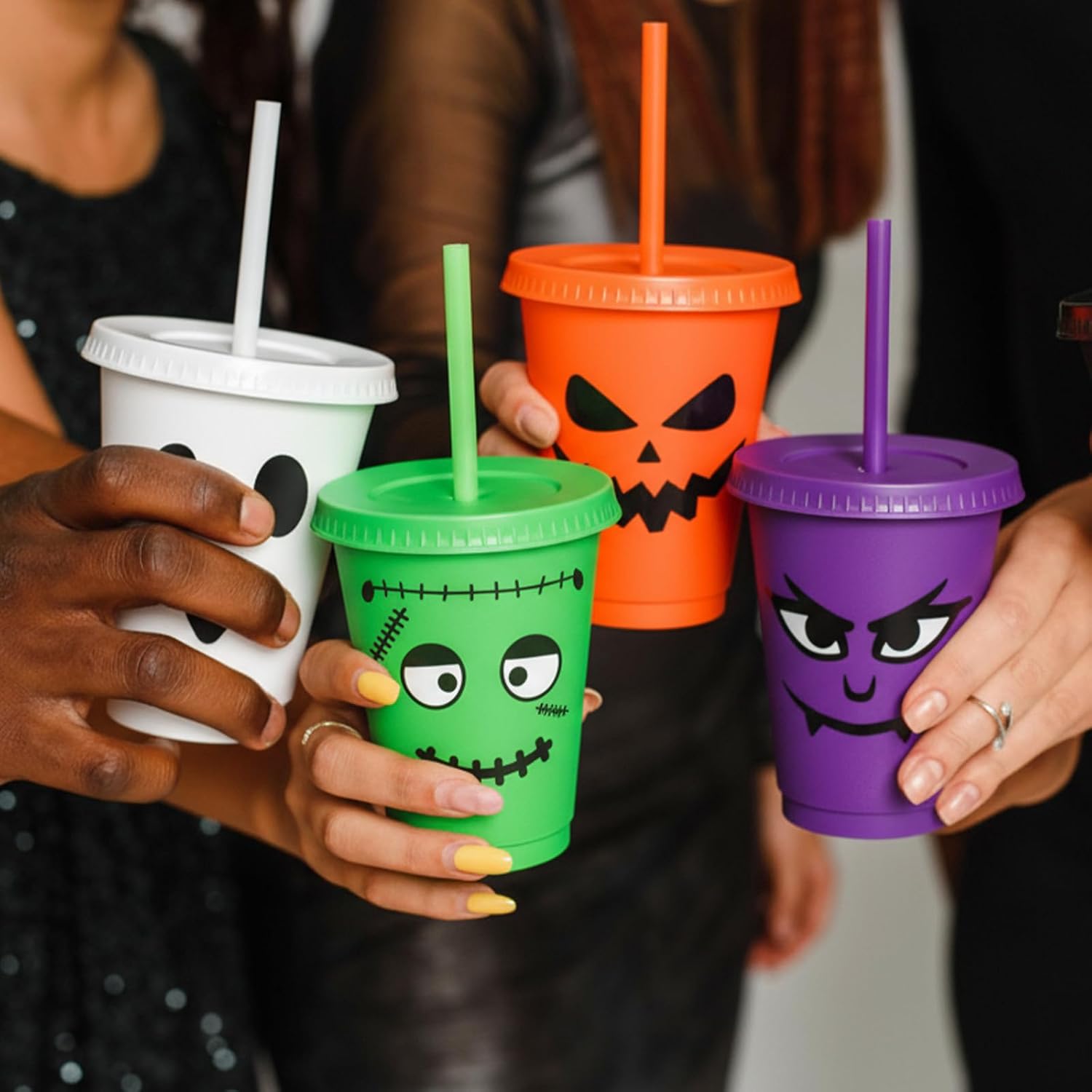 Vesici 30 Pcs Halloween Cups with Lids Straws, 16 oz Reusable Tumbler