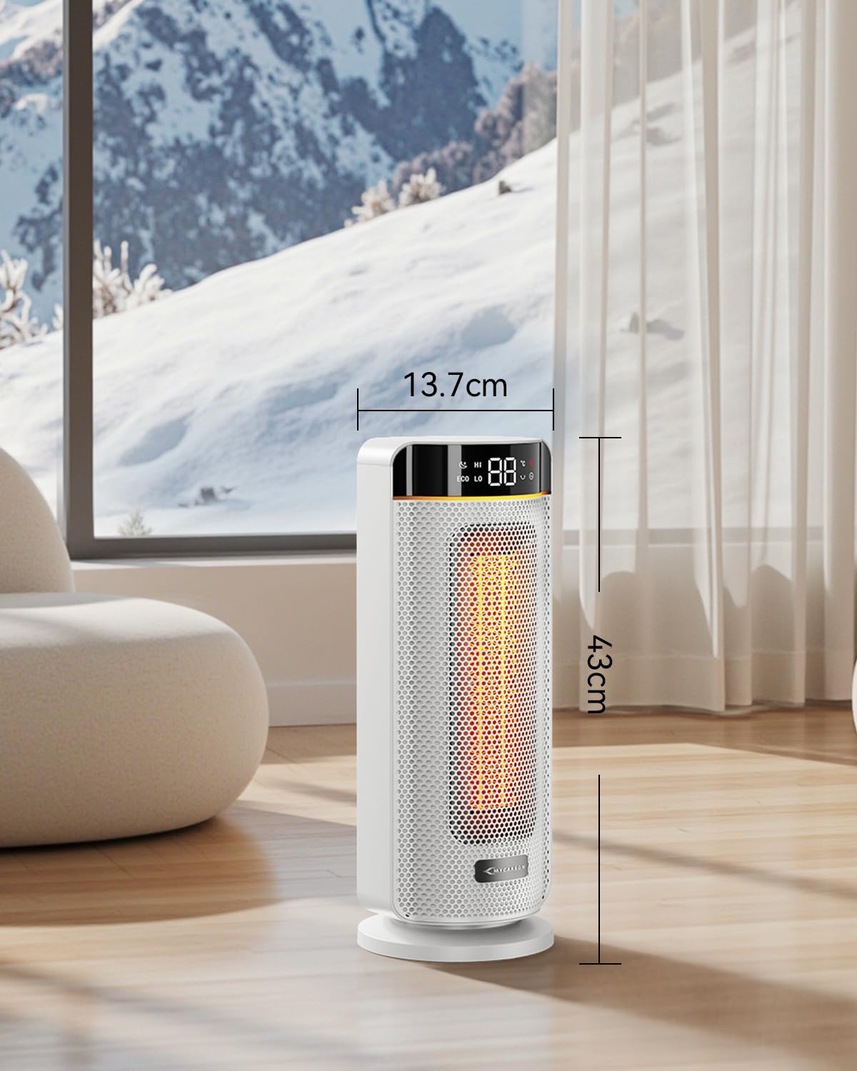 MYCARBON Stufa Elettrica Basso Consumo da Bagno LED Display con TEMP Regolabile 5℃-35℃ 4 Modalità ECO Timer 12h Oscillazione 70° Stufetta 1900w Termoventilatore Spegnimento Automatico con Telecomando
