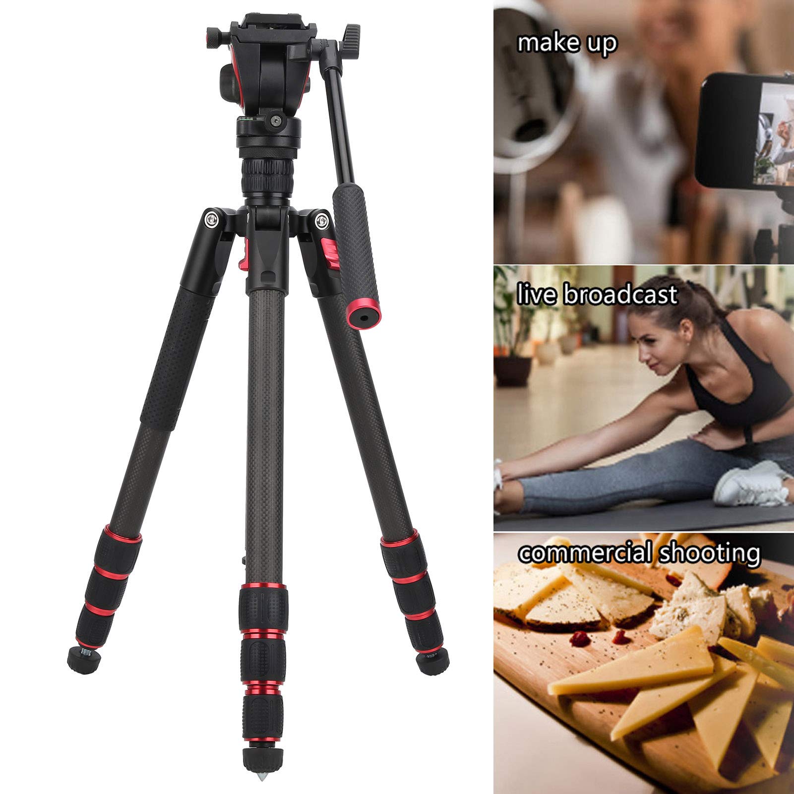 Generic Portatile Treppiede Fotografico con Testa a Sfera idraulica a 360 Gradi Professionale Staffa per Telefono con Borsa per Il Trasporto per Canon