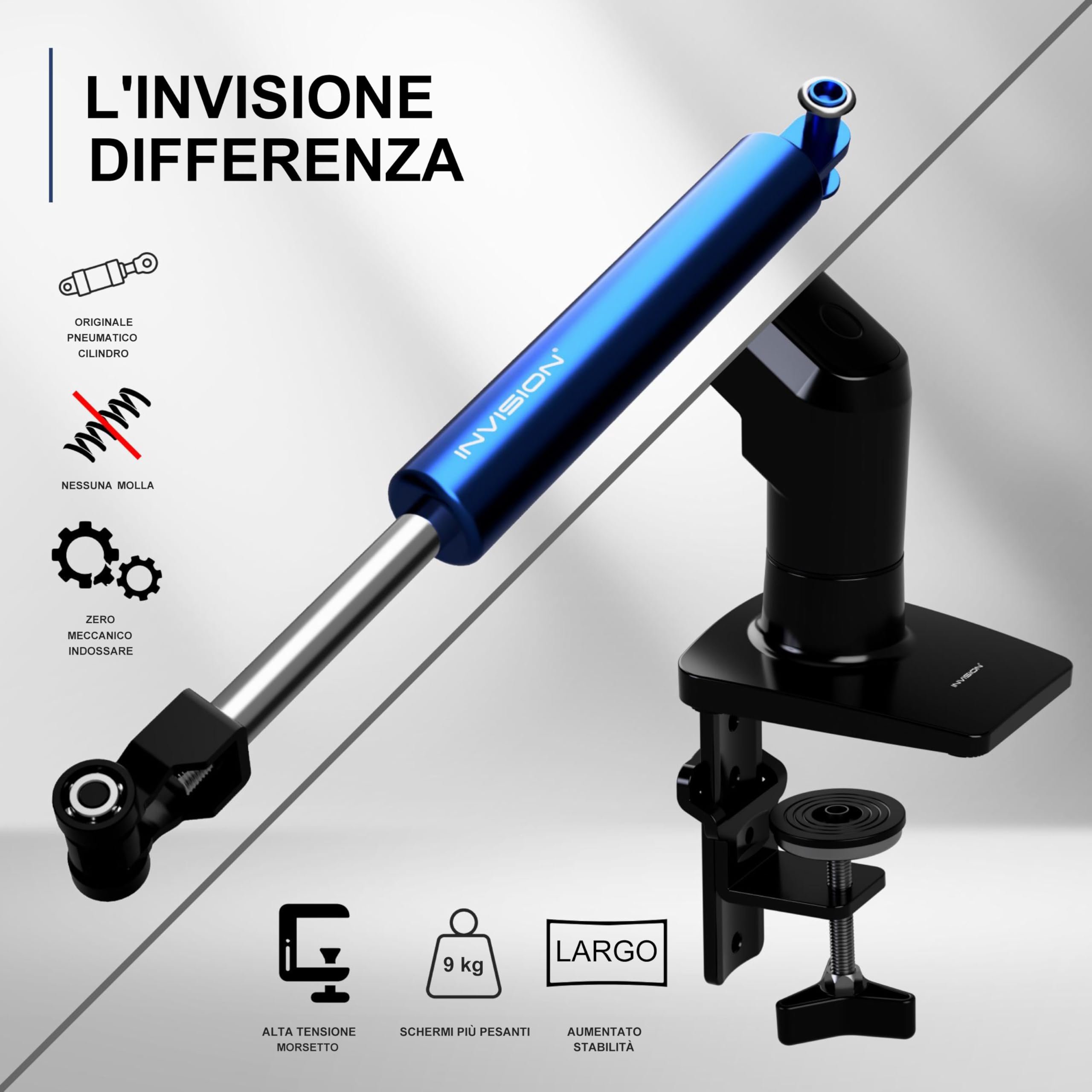 Invision Braccio Monitor Supporto Schermi 19-32 pollici, VESA 75/100mm, Morsetto Scrivania, Regolazione Dell'altezza con Inclinazione, Girevole e Ruota, Capacità di Carico 2-9kg MX200 Braccio Singolo