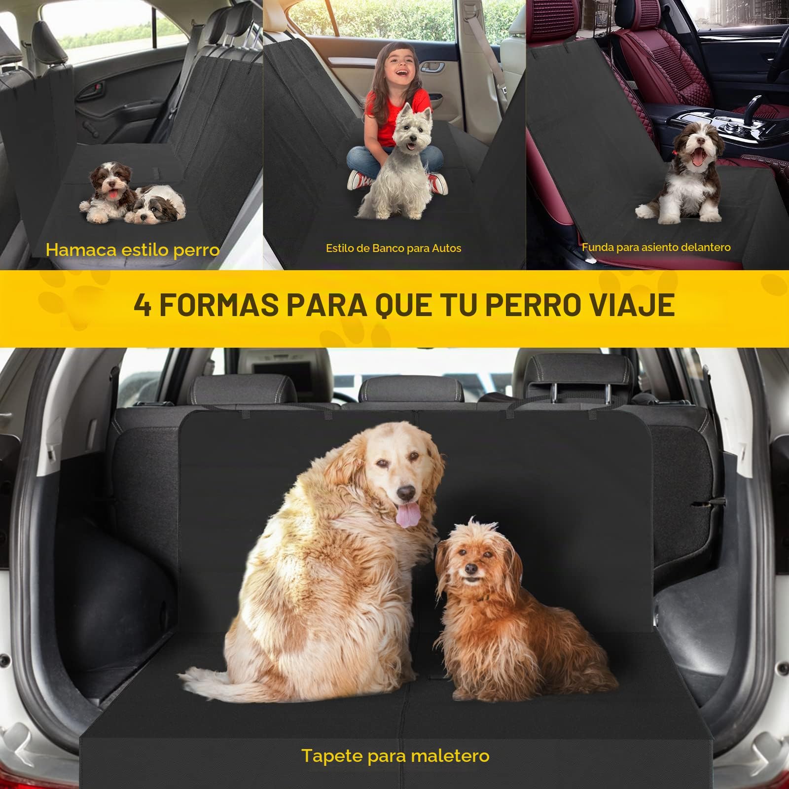 Nobleza Funda Coche Perro Impermeable, Protector de Asiento Trasero con Cremallera Central (Se Divide en 2), Resistente y Antideslizante, Universal para SUV y Viaje, 147 x145 cm - Negro