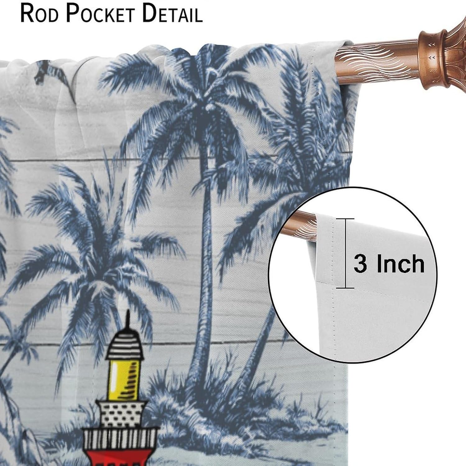 Blue Ocean Beach Curtains, Rustic Nautical Sailboat Anchor Compass Lighthouse Window Treatments Teal Sea Beach Theme Window Drapes for Living Room Bedroom Kitchen W72xL63in