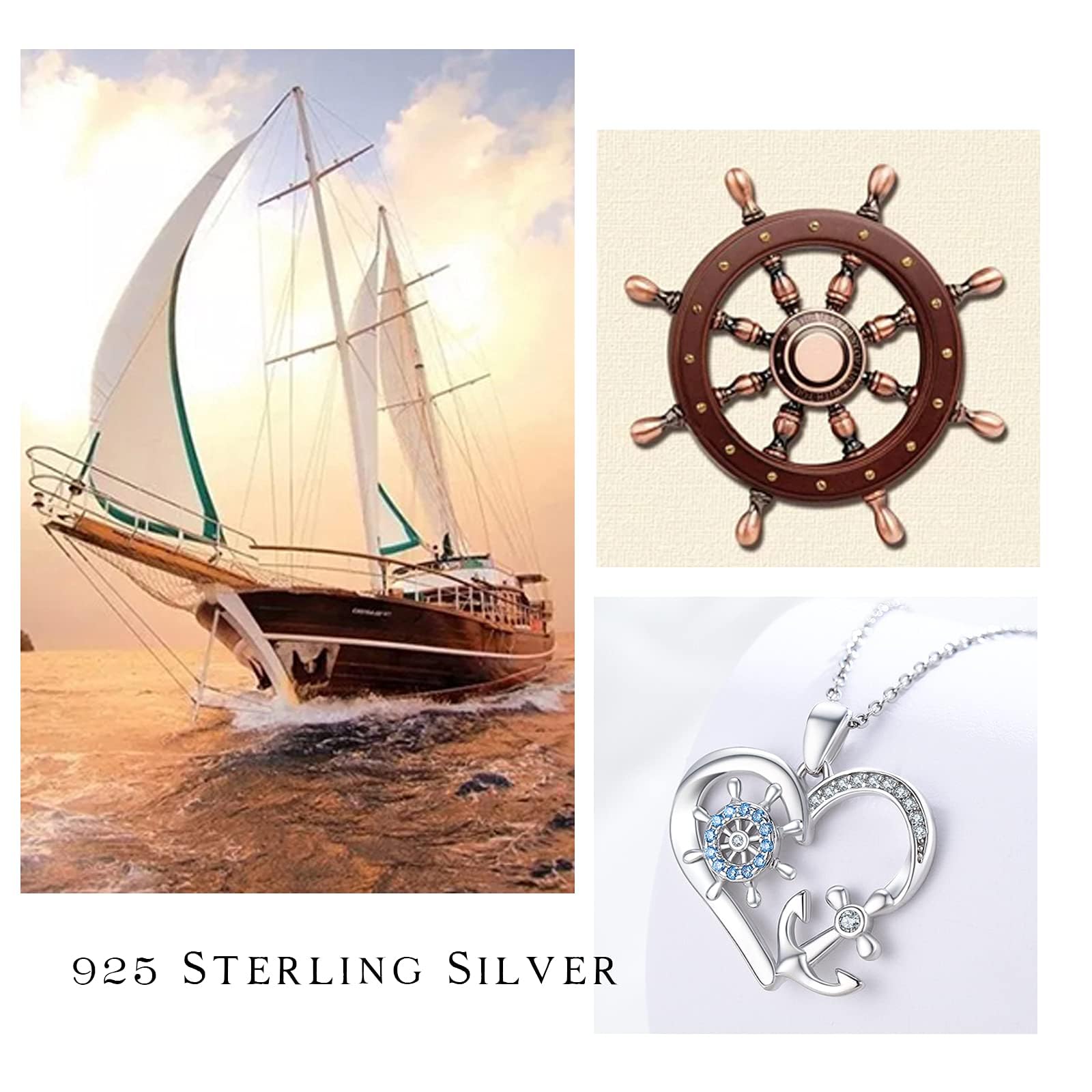 OHAYOO Collana di ancoraggio per donna 925 collana oceano nautico in argento sterling ciondolo marinaio oceano tropicale ancoraggio gioielli regali per donne ragazze