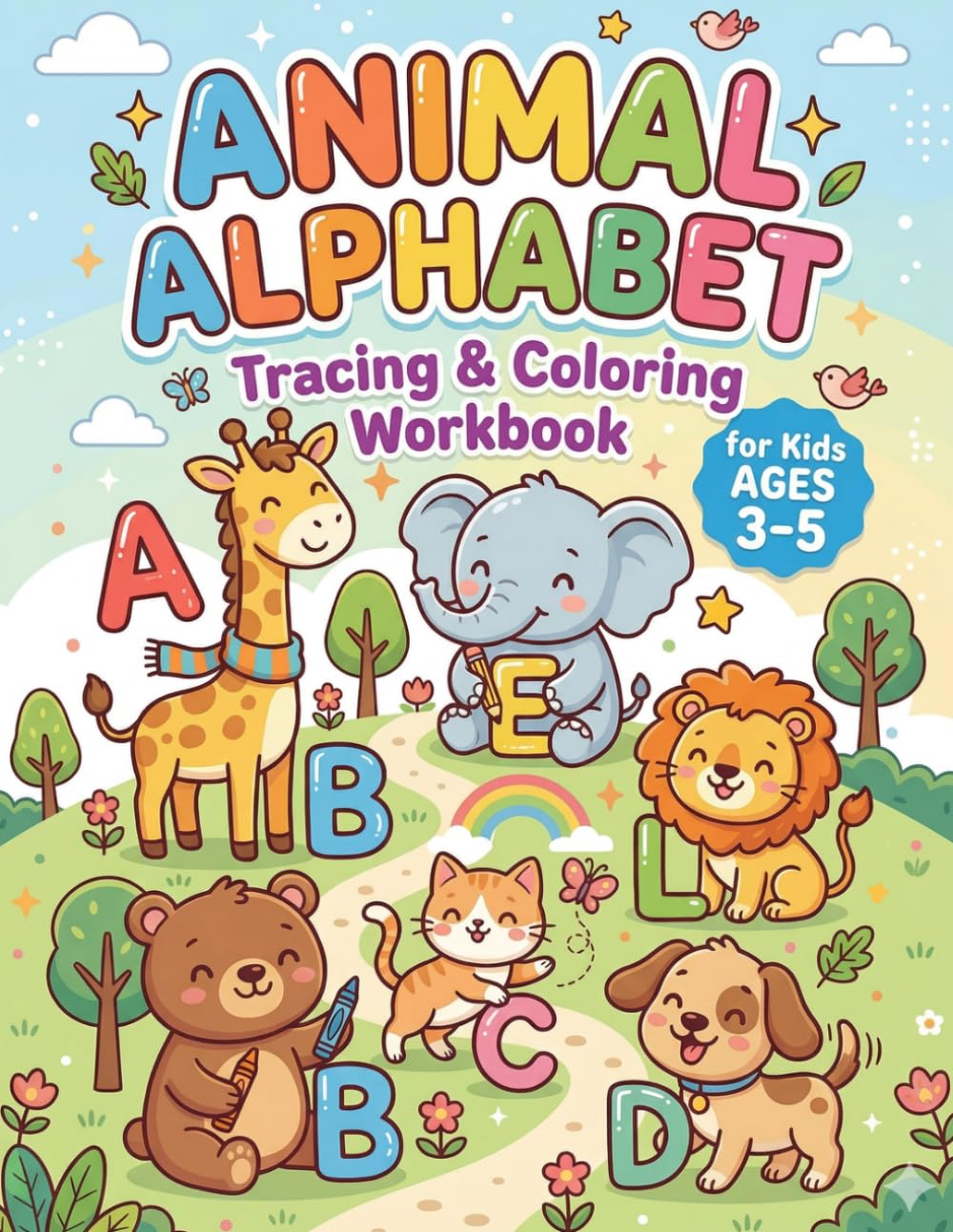 Animal Alphabet Tracing & Coloring Workbook for Kids Ages 3-5: Learn ABC Letters, Tracing Practice and Cute Animal Coloring Pages