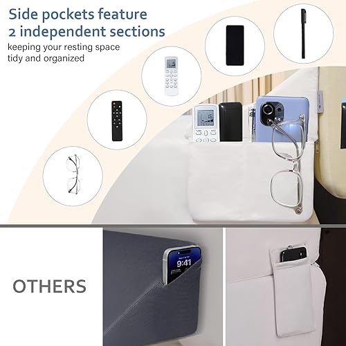 Vista 34 de Vekkia Almohada de cuña de cama Queen para espacio de cabecero, relleno de espacio de cama de 0 a 6 pulgadas con soporte de espuma firme y bolsillos