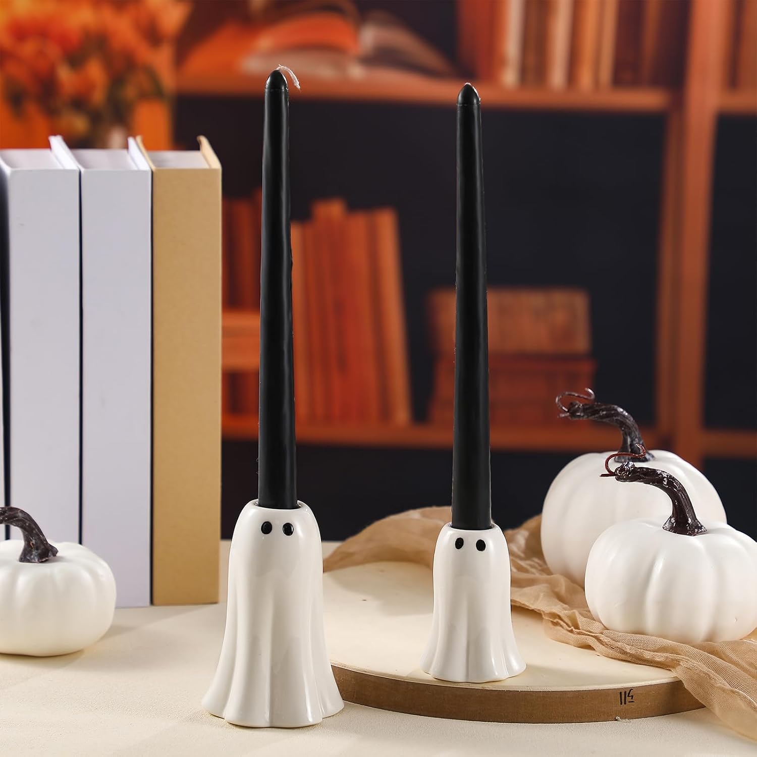 Reallnaive 2 Pcs Halloween Ghost Candlestick, Halloween Taper Candle Holder