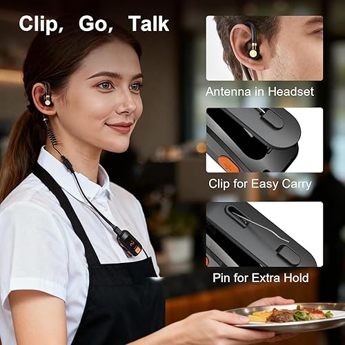 Miniatura 4 de Paquete de 2 mini walkie talkies, pequeños walkie talkies impermeables de dos vías con auriculares para exteriores, restaurantes, senderismo,