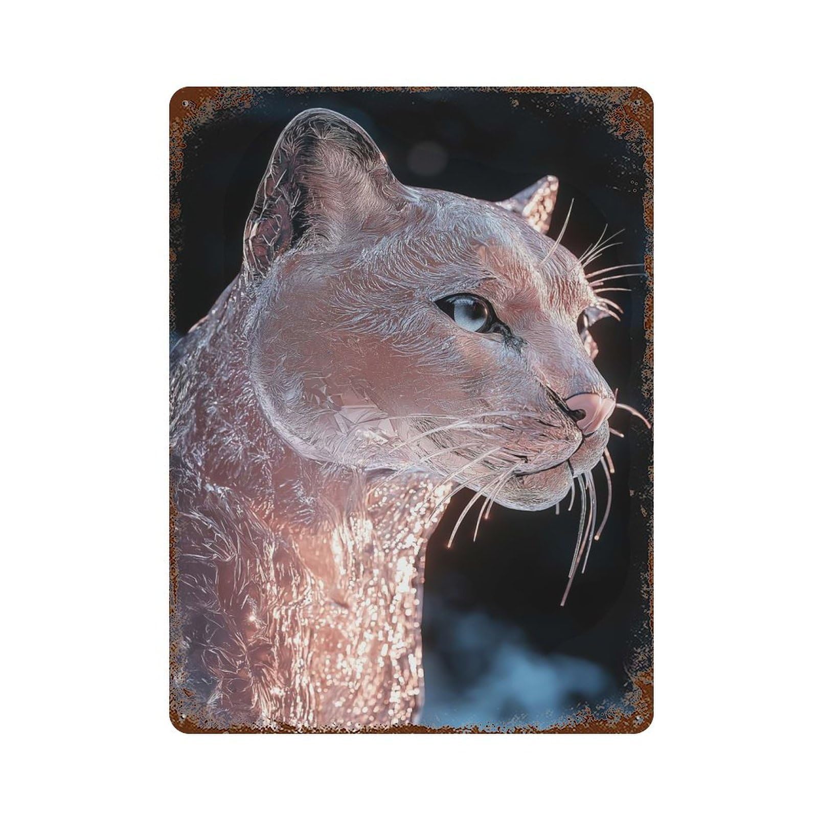 Glass Cat Sculpture Retro Metal Sign 15.7"x11.8", for Garage, Bar And Workshop Decor, Shabby Chic Decor