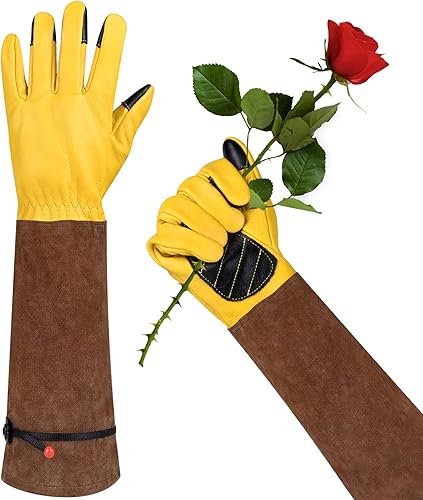 Miniatura 8 de Guantes largos de jardinería para mujer, a prueba de espinas, cuero de vaca para poda, rosa, para jardín, cactus, rosa y mora
