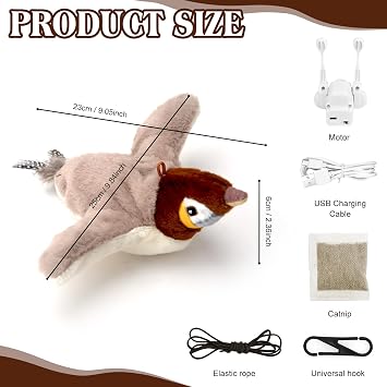 Bird Cat Flapping Chirping Realistic Plush Toys with Catnip for Indoor Kittens to Chase, Bite, Chew and Kick